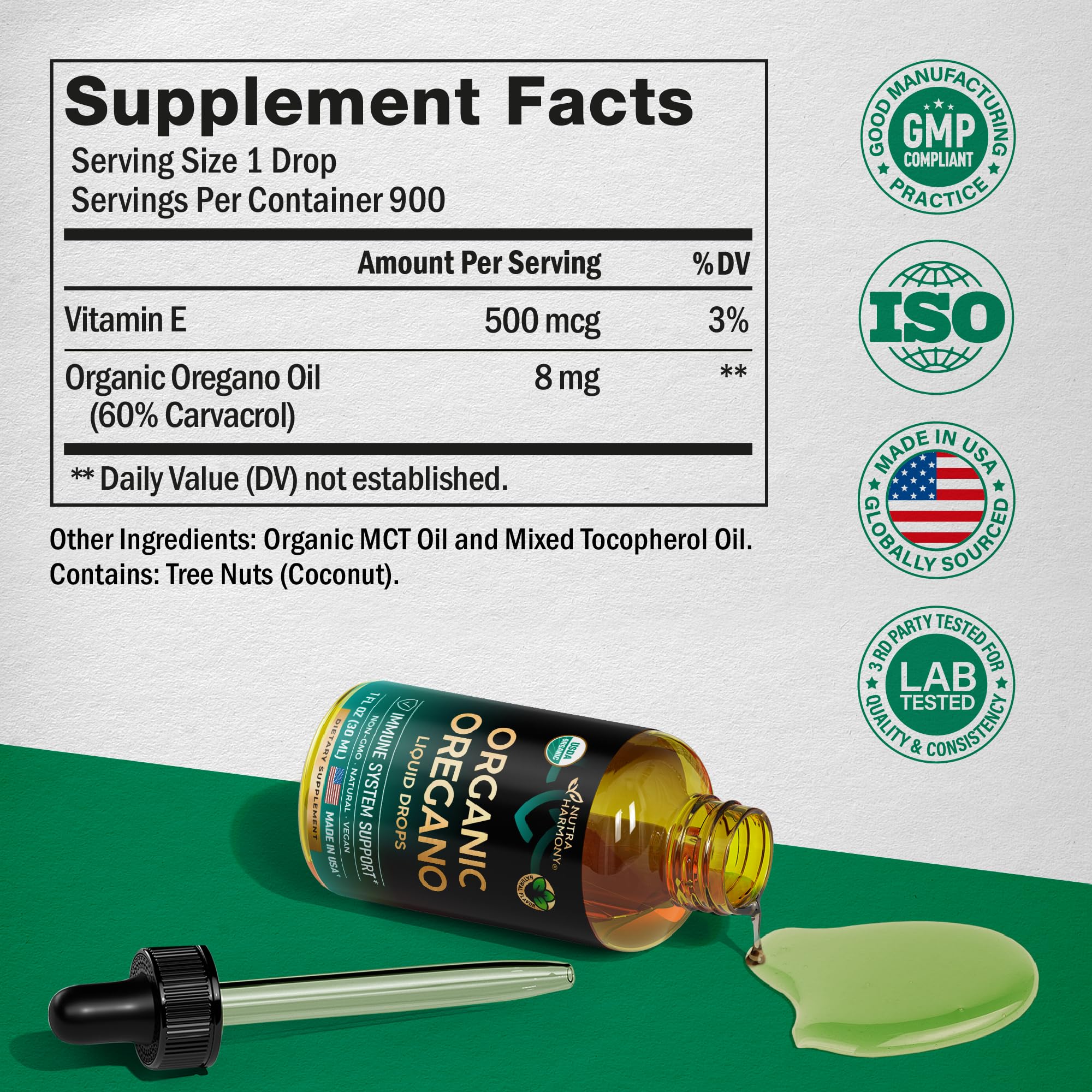 USDA Organic Oil of Oregano - Liquid Drops with Vitamin E - Made in USA - Supplement for Immune Support, Digestion Health & Antioxidant - Non-GMO, Natural, Vegan - As Pills, Capsules, Softgels 1 fl oz