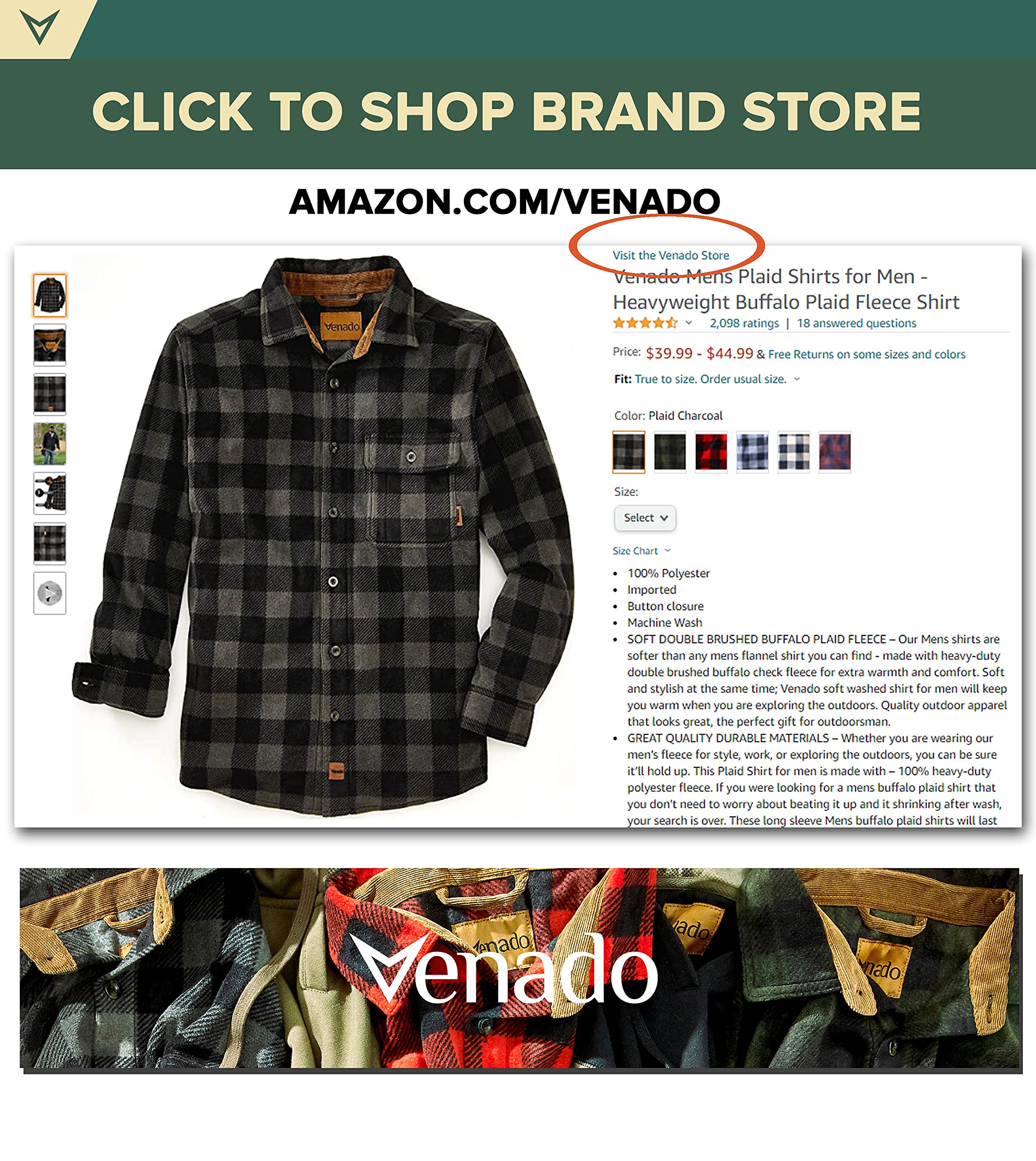 Venado Mens Plaid Shirts for Men - Heavyweight Buffalo Plaid Fleece Shirt - Soft (Plaid Charcoal, Large)