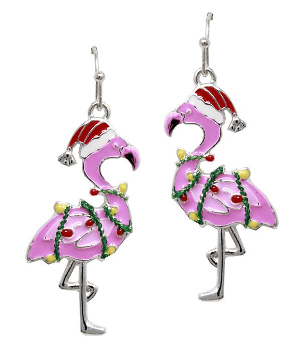 Christmas Flamingo Earrings - Tangled Lights