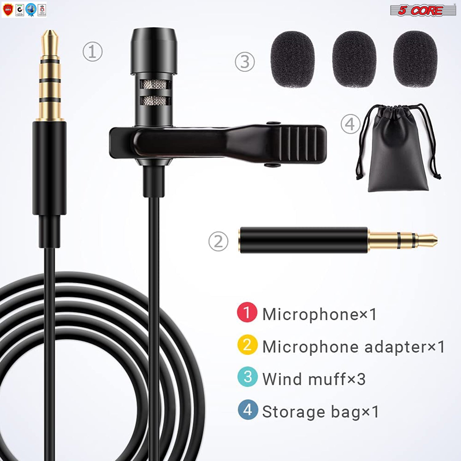 5Core Lavalier Microphone 3.5mm Clip-On Mic for Android DSLR Tiktok