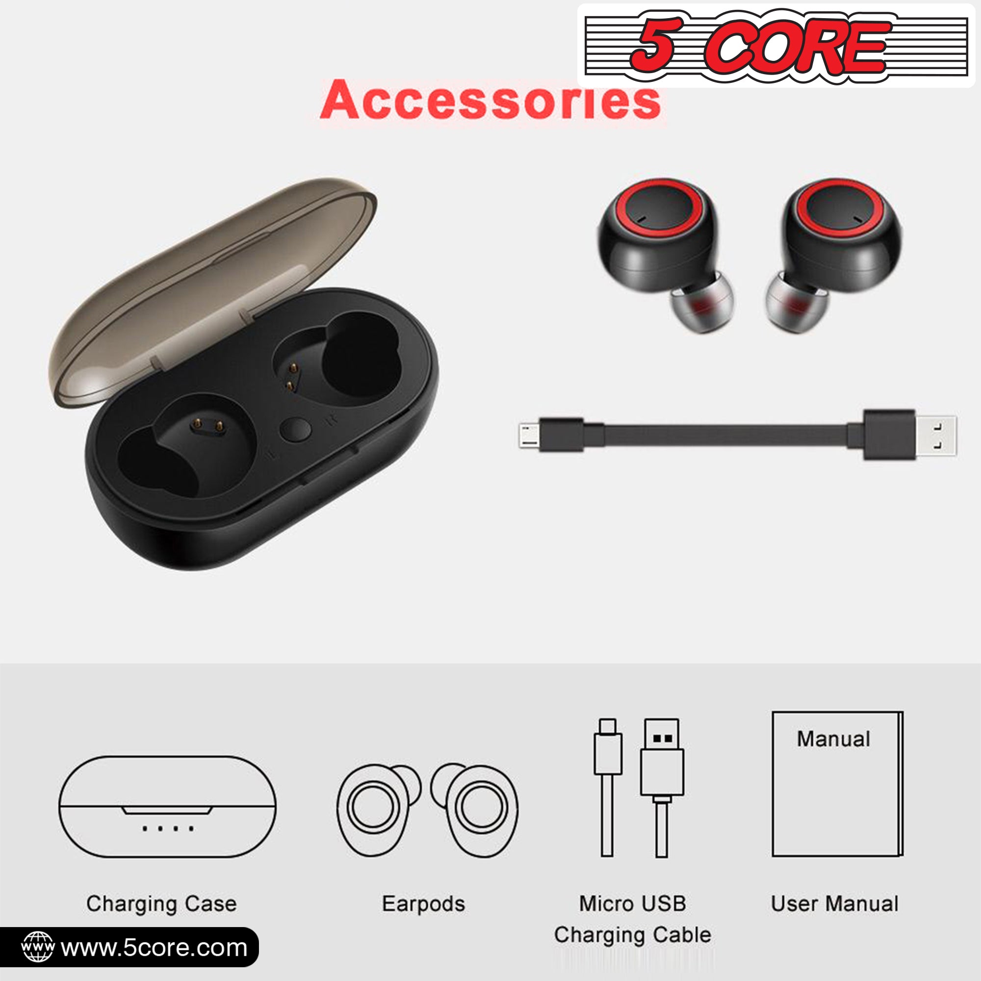 Wireless Earbuds Black 2 Pieces Noise Canceling Headphones EP01 2PCS