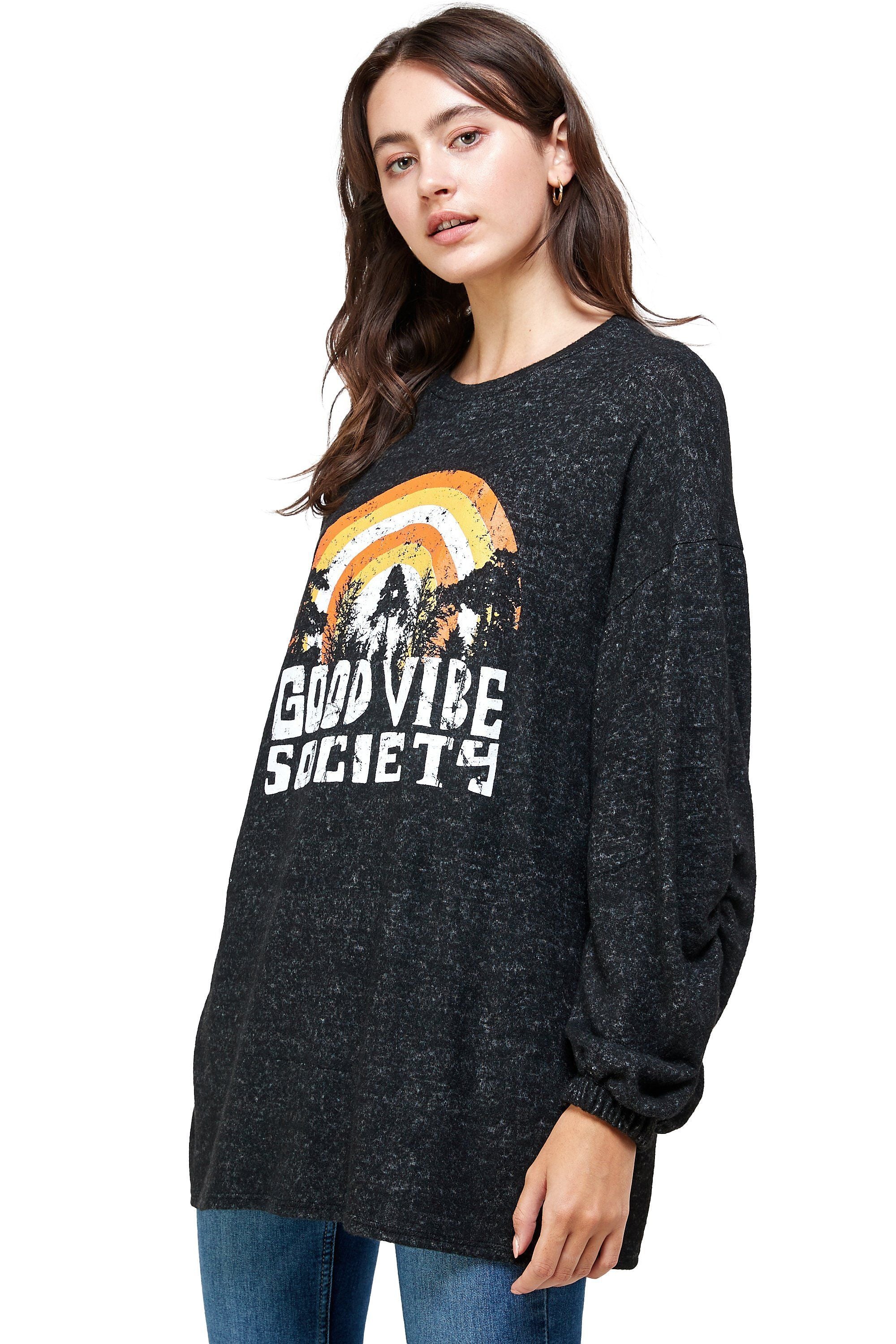 Brushed Knit Screen Print Loose Fit  Women's Sweat Shirt