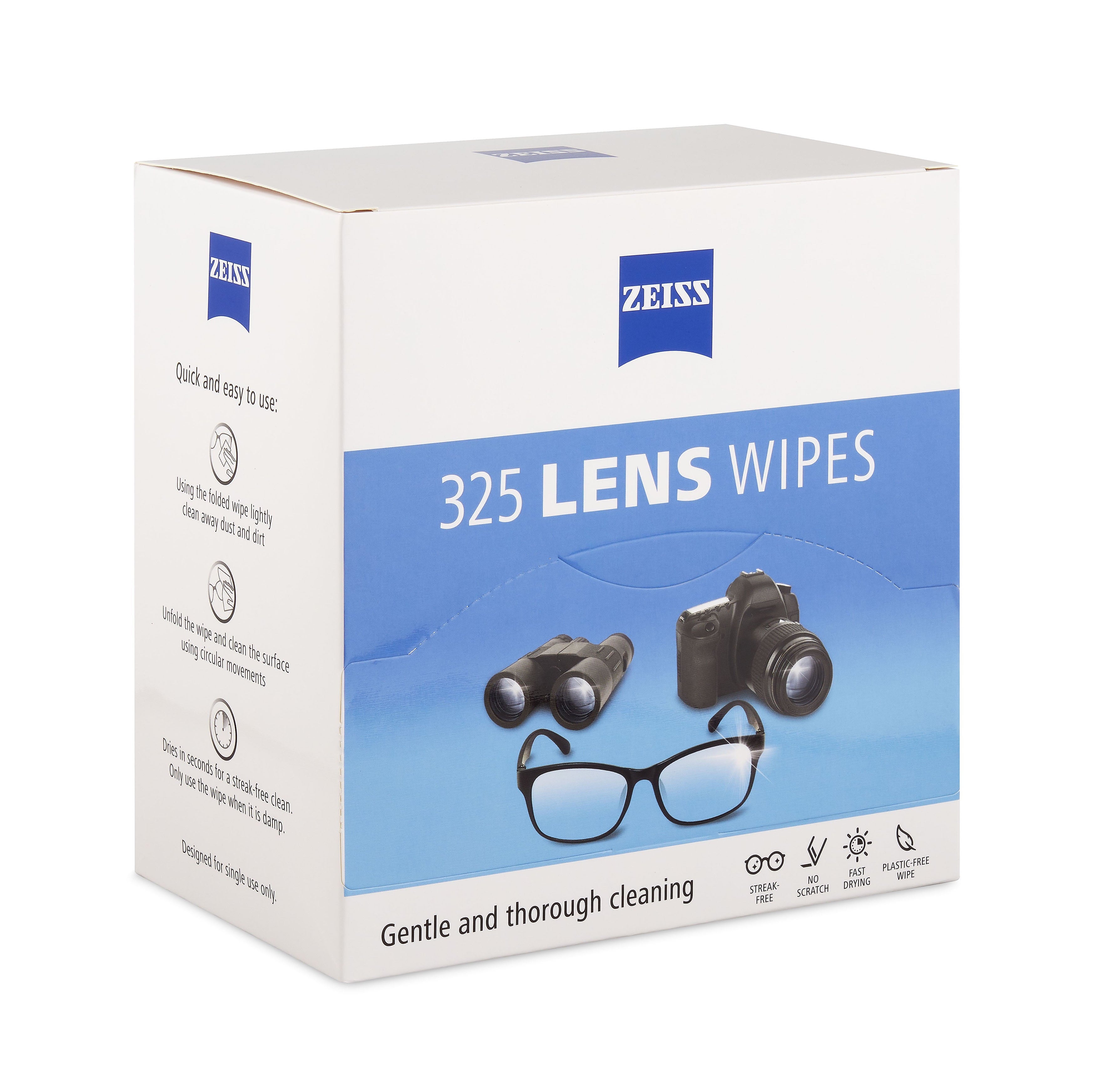 ZEISS Gentle and Thorough Cleaning Eyeglass Lens Cleaning Wipes, 325 Count Lens Wipes