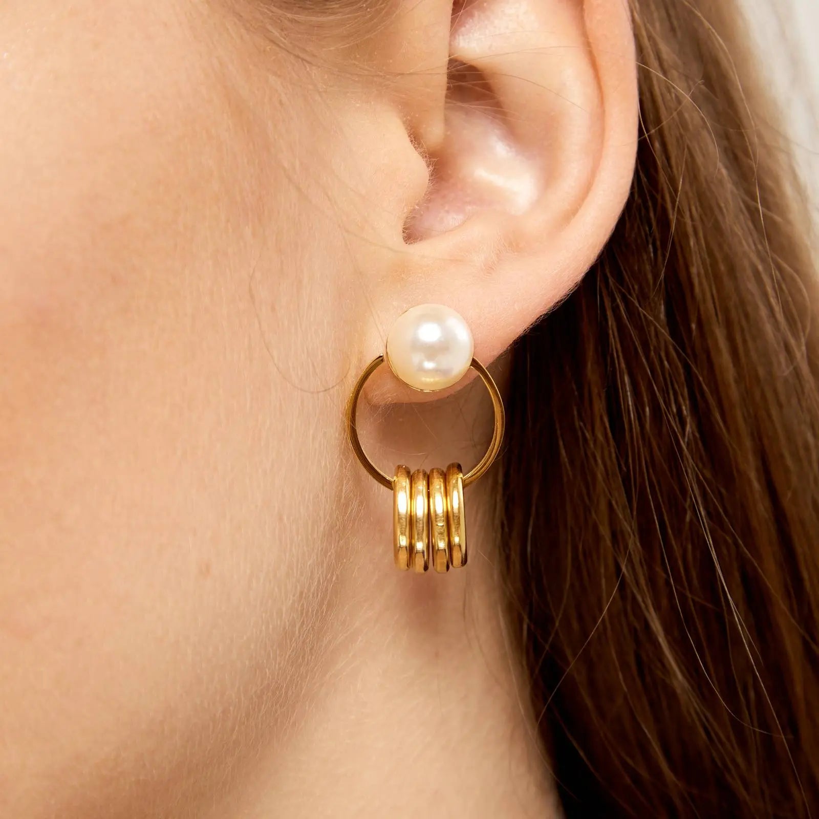 A Big Entrance 18k Gold Plated Stainless Steel Drop Pearl Earrings