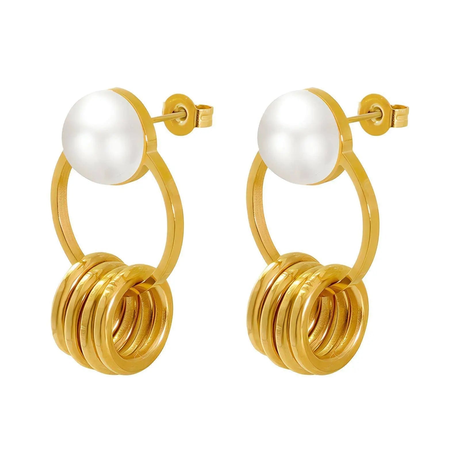 A Big Entrance 18k Gold Plated Stainless Steel Drop Pearl Earrings