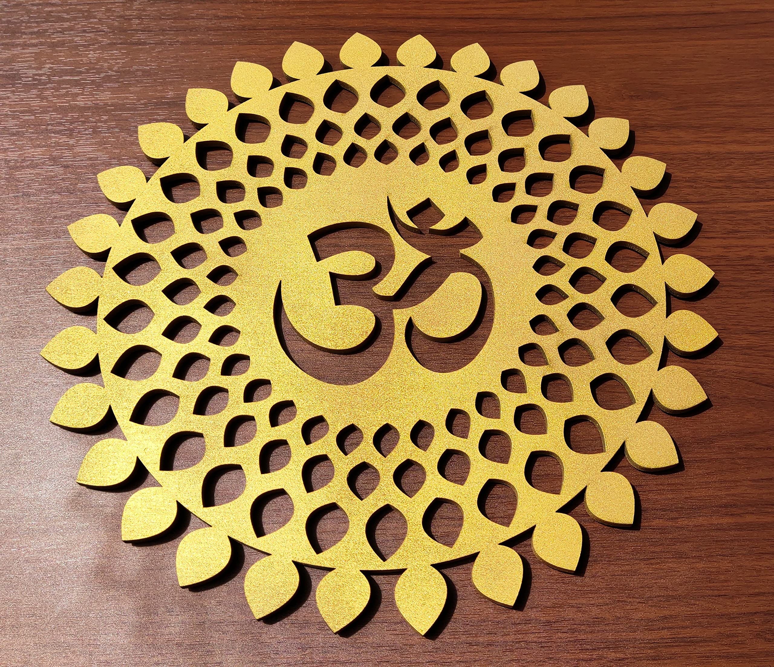 My Dream Carts Golden Om Round Decorative Wall Art Mdf Wooden Om Chakra For Temple, Living Room, Bedroom, Office, Hotel, Home Decor Items, Gift Item, Mandala Wall Hanging For House Decoration 60x60cm