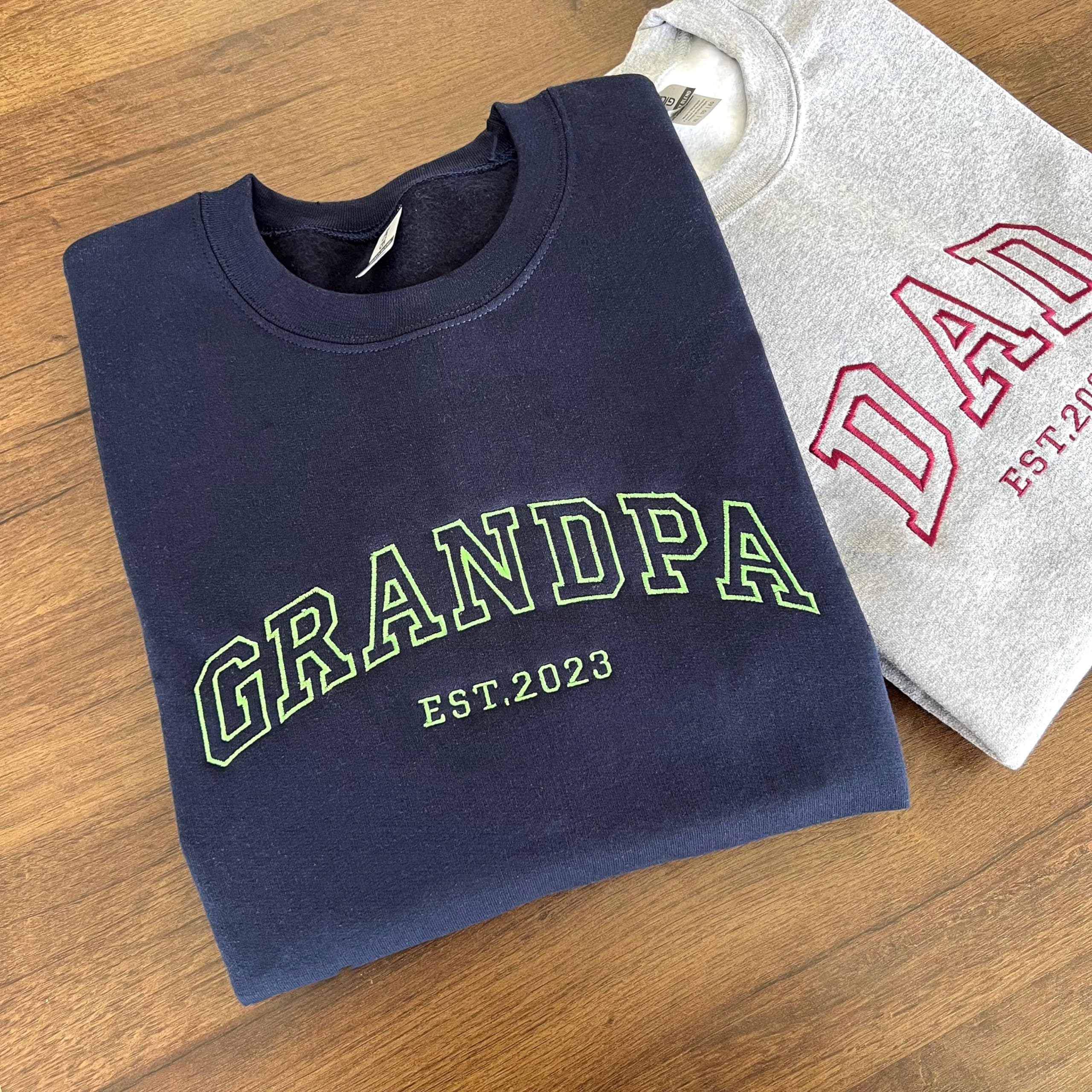 NAZENTI Personalized Dad Embroidered Sweatshirt, Custom Dad Est Shirt with Kids Names, Heart on Sleeve, Grandpa Papa Shirt, Gift for New Dad, Fathers Day Shirt, Birthday Gift for Daddy