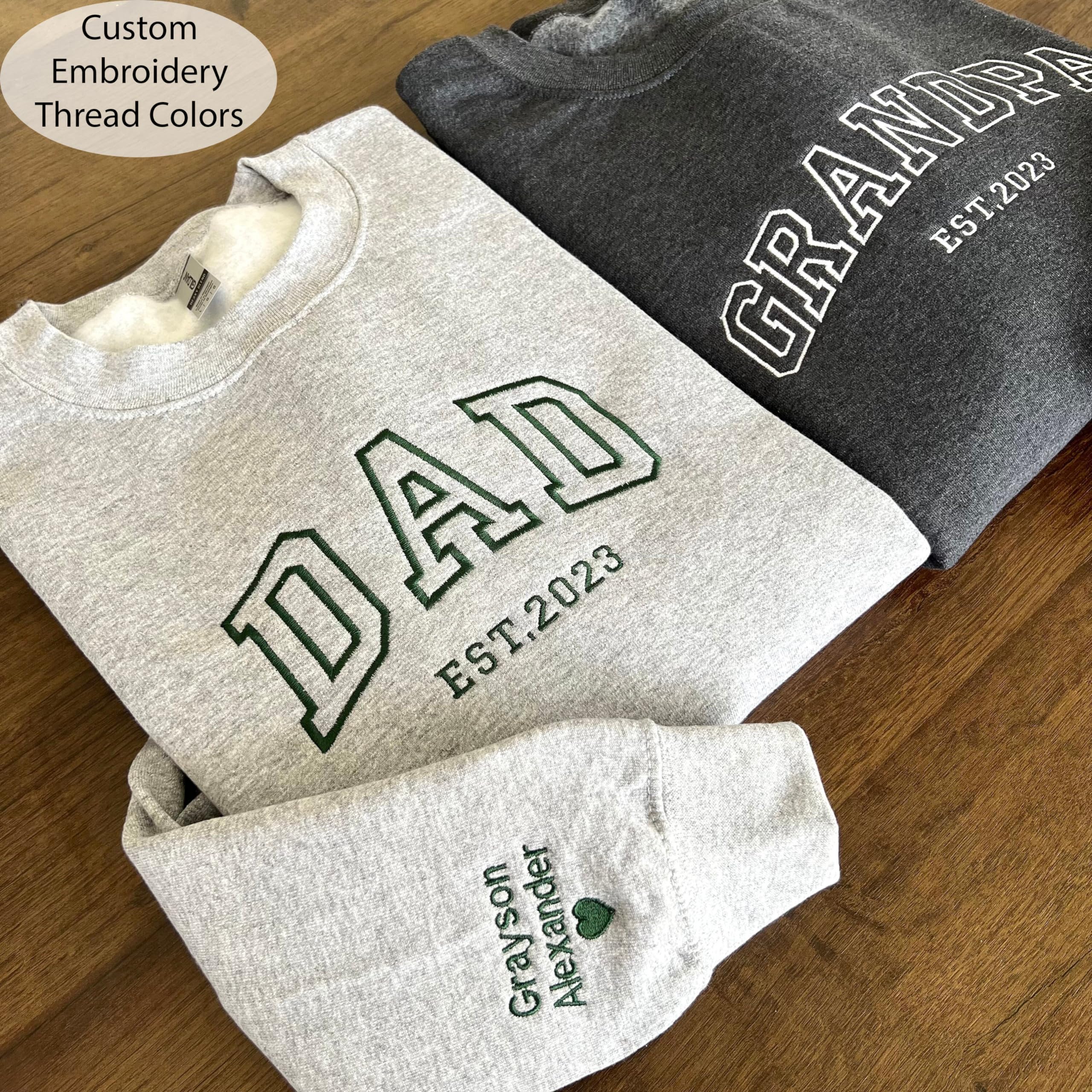 NAZENTI Personalized Dad Embroidered Sweatshirt, Custom Dad Est Shirt with Kids Names, Heart on Sleeve, Grandpa Papa Shirt, Gift for New Dad, Fathers Day Shirt, Birthday Gift for Daddy