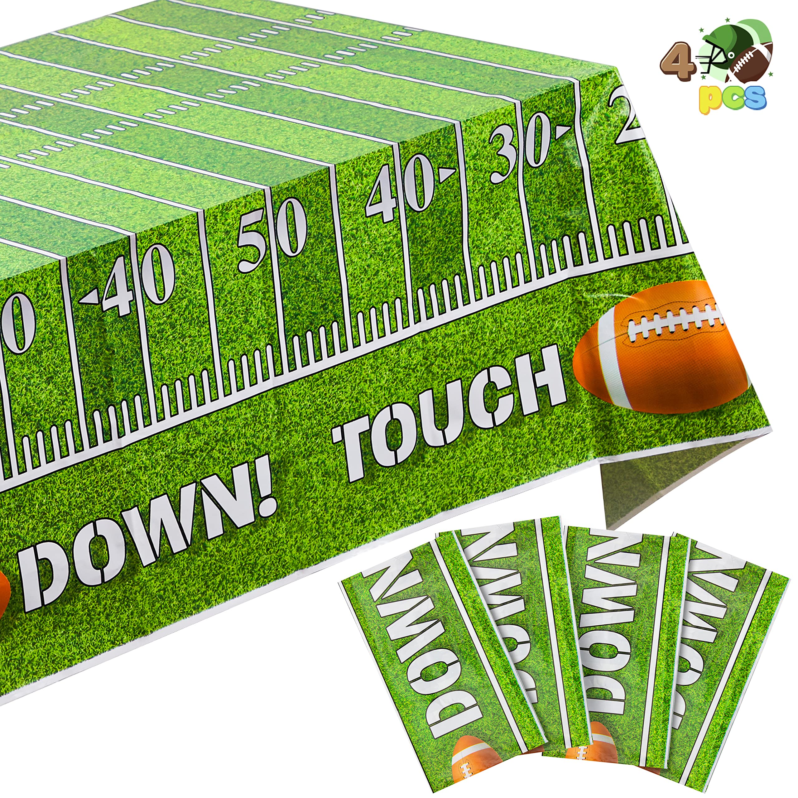 JOYIN 4 Pack Game Day Football Tablecloth Table Cover Touchdown Party Decorations Football Party Supplies (54x72 Inches)