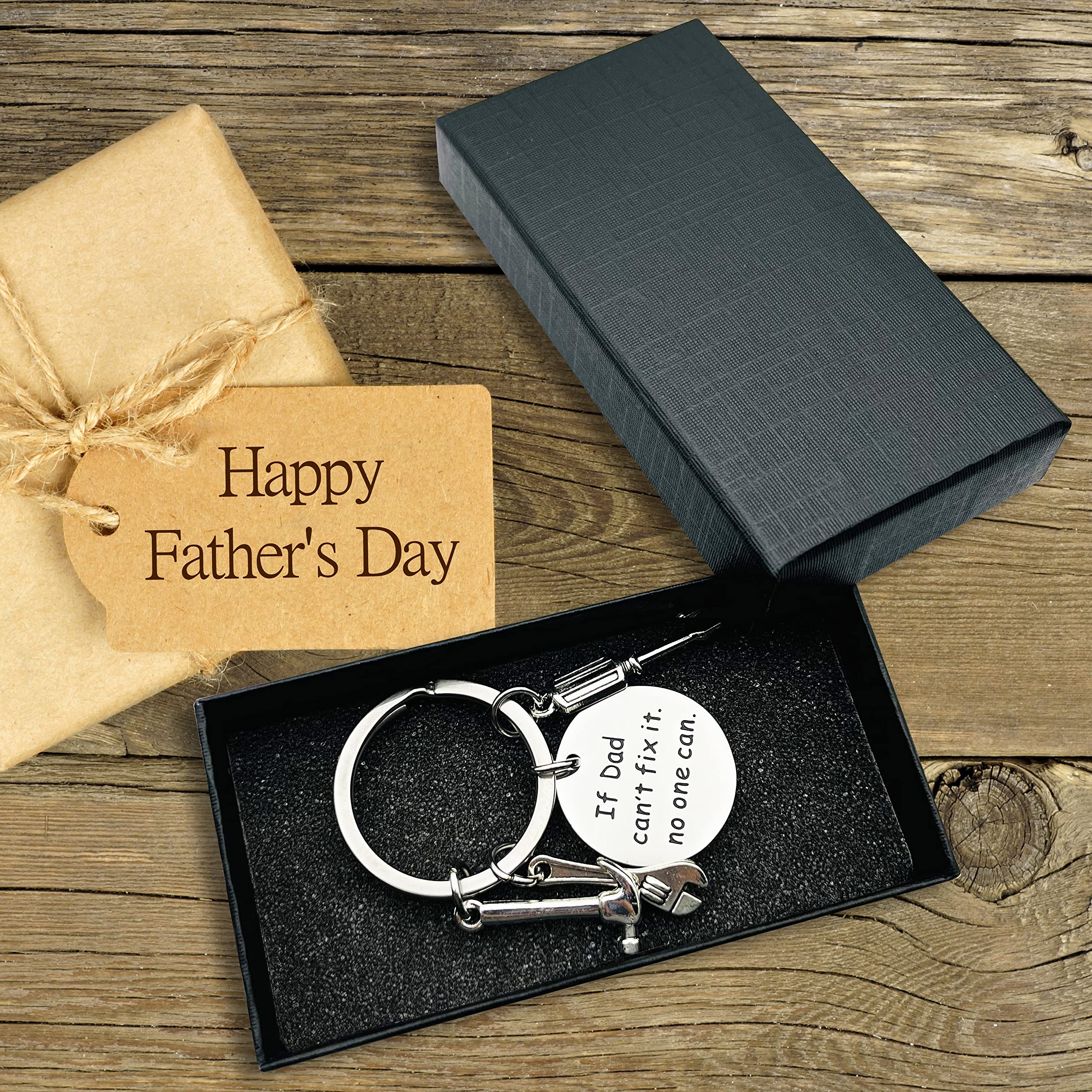 LEQIEC Father’s Day Gifts Dad Grandpa Uncle Keychain from Grandson Granddaughter Kids Niece Birthday Christmas Gifts for Men (If Dad Can't Fix It, No One Can)