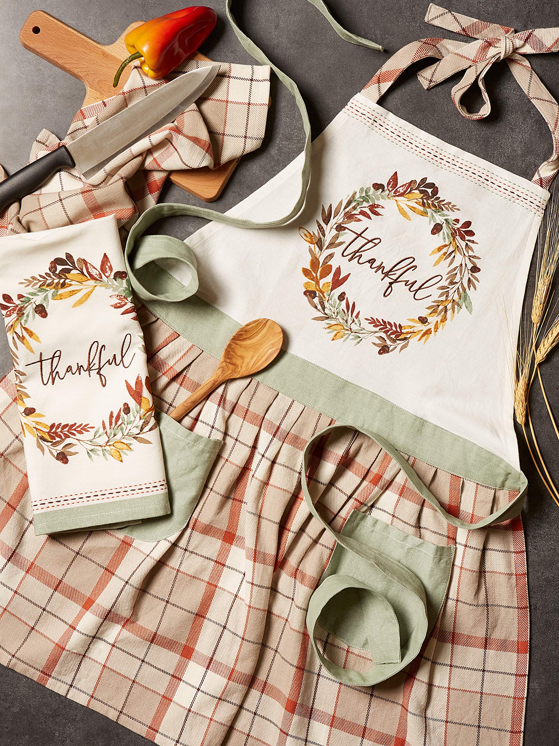 DII Kitchen Gift Set Collection, Apron & 2 Dish Towels, Thankful Autumn, 3 Piece