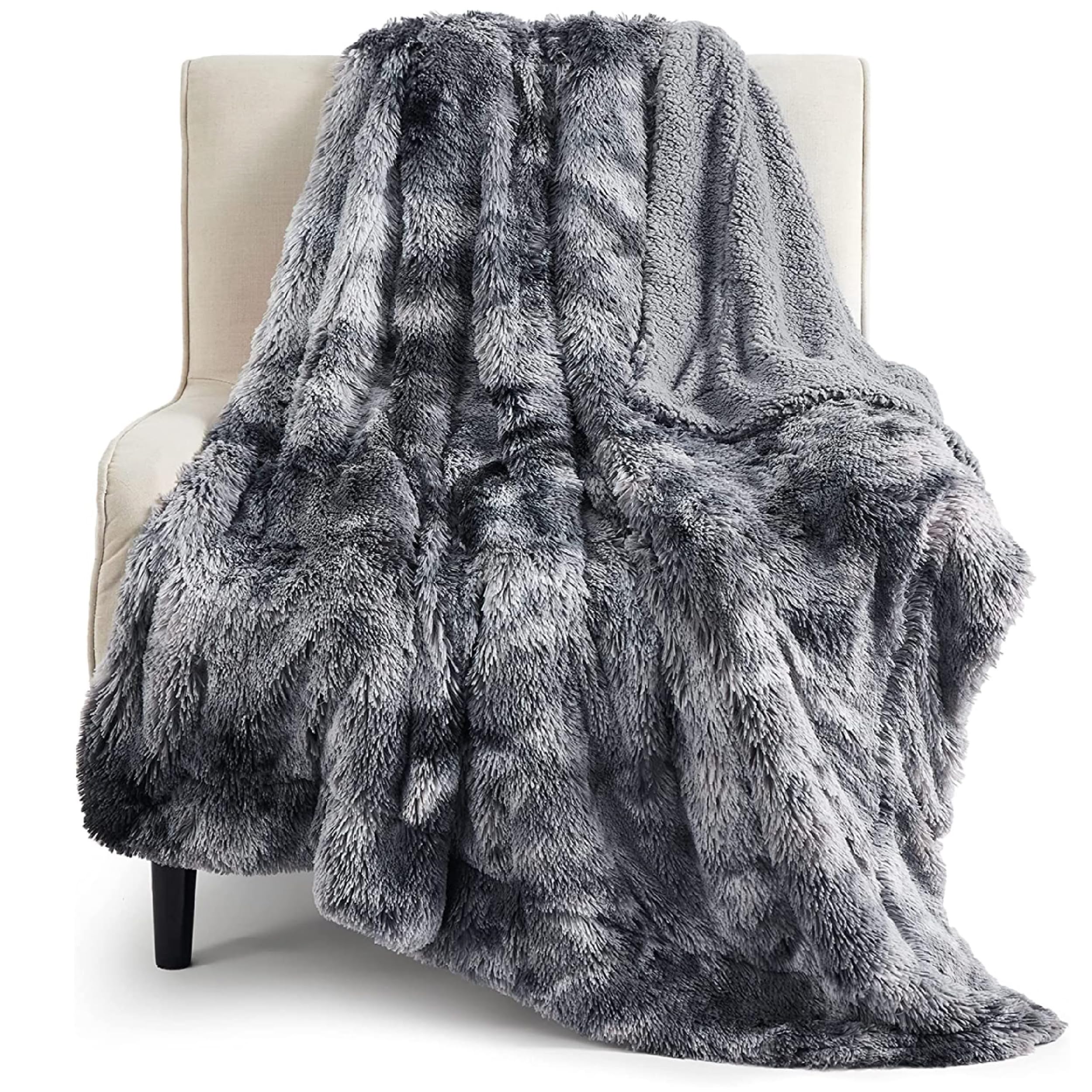 Bedsure Soft Throw Blanket for Couch, Fuzzy Blanket Fluffy Sherpa Fleece Blankets & Throws, Christmas Blanket Gifts for Women Men, Cozy Thick Warm Plush Faux Fur Blanket Bed Room Decor, 50x60, Grey