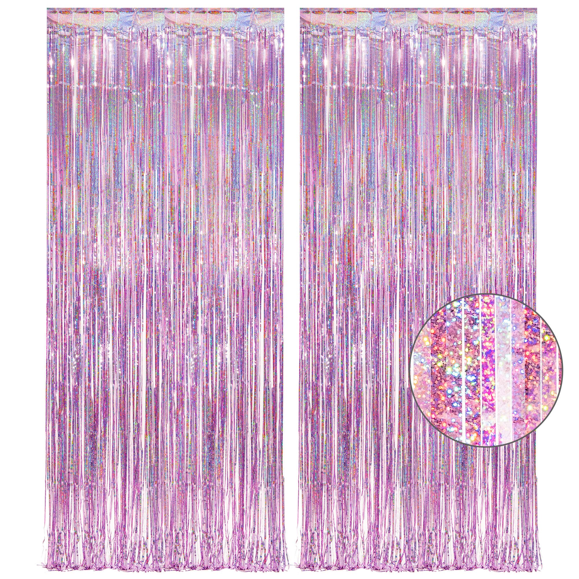 Pink Tinsel Curtain Party Backdrop - GREATRIL Foil Fringe Curtain Lilac Pink Party Streamers for Princess Bachelorette Euphoria Theme Party Decorations - 2 Packs