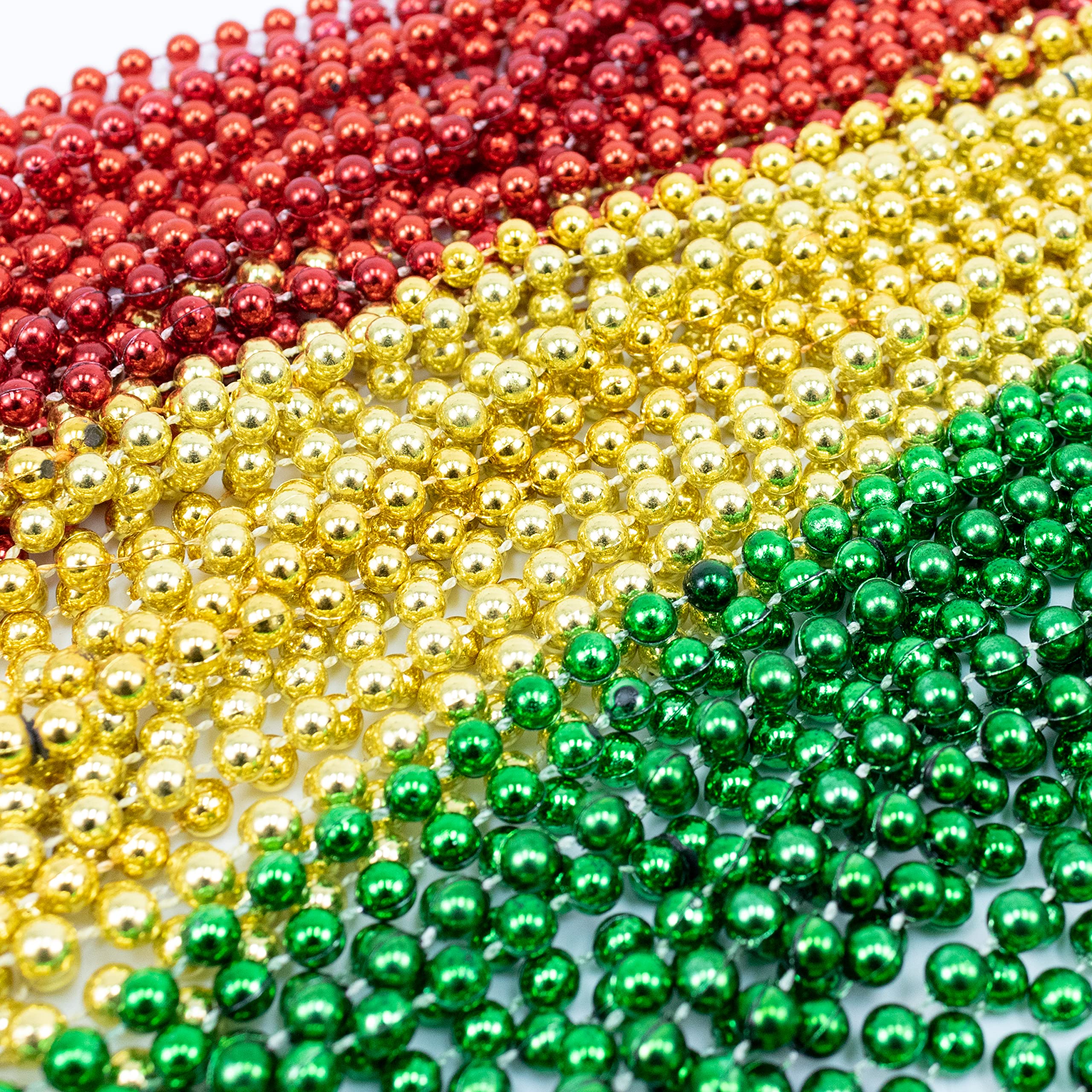 GIFTEXPRESS 72 pack of 33" Mardi Gras Beads Necklace, Metallic Red Gold Green Beaded Necklace, Mardi Gras Throws, Party Beads Costume Necklaces, Plastic, No Gemstone, Plastic, No Gemstone