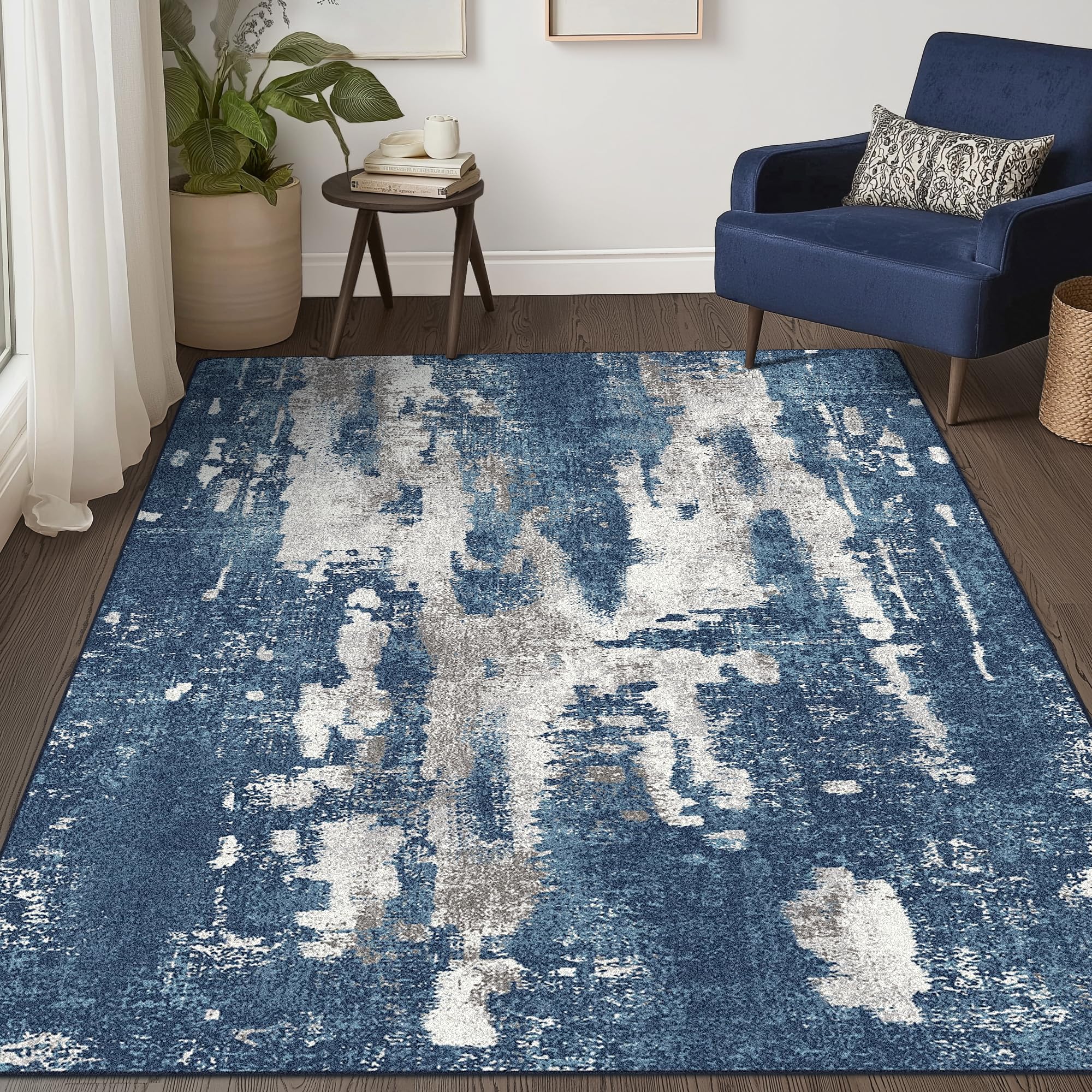 BEIMO Area Rugs 5x7 for Living Room Bedroom, Modern Abstract Machine Washable Large Soft Rug, Floor Carpet with Non Slip Backing for Dining Room，Blue
