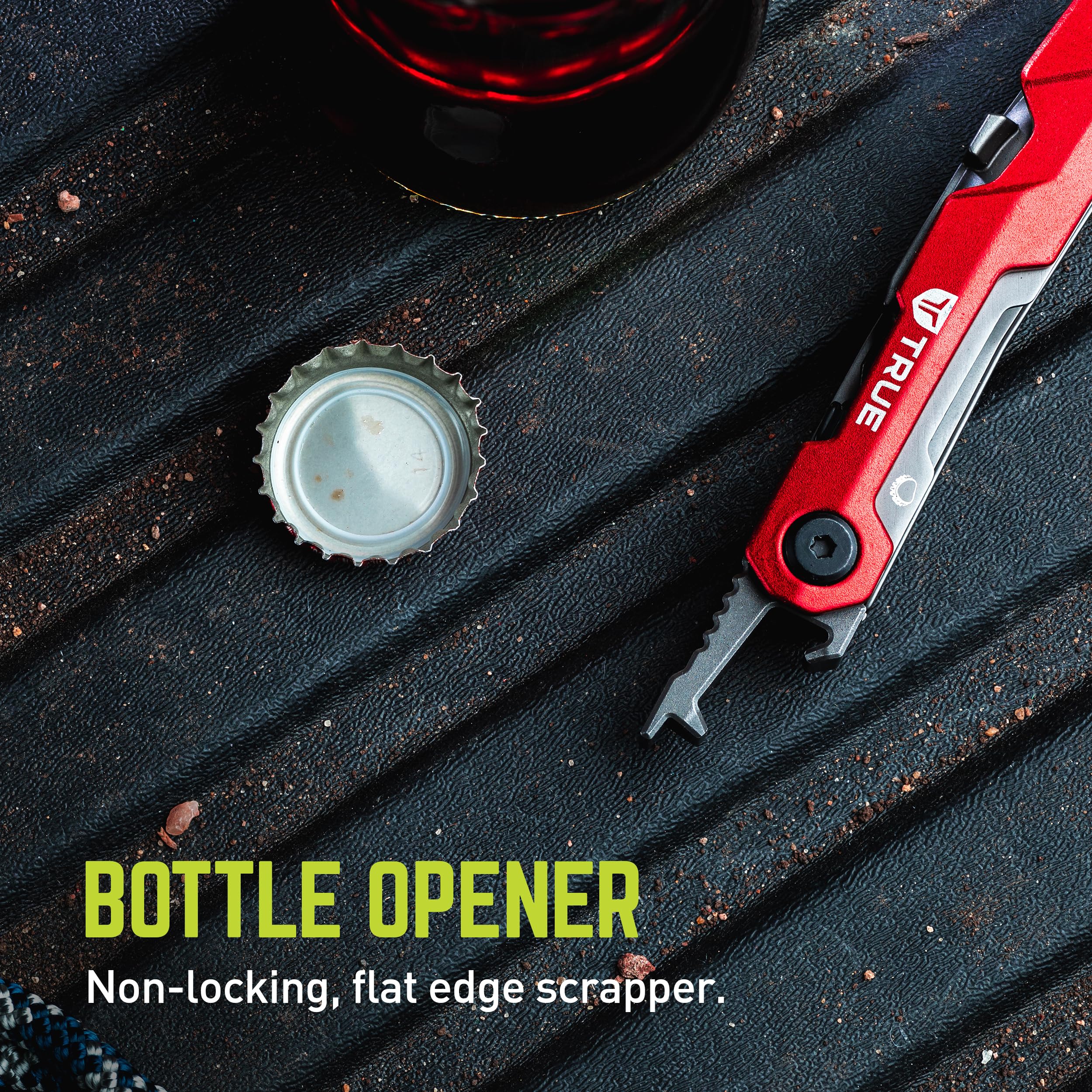 TRUE TITANIUM Block Multitool, 2.75" Tanto Blade, Scraper, Bottle Opener, Pocket Clip, Magnetic Bit Driver