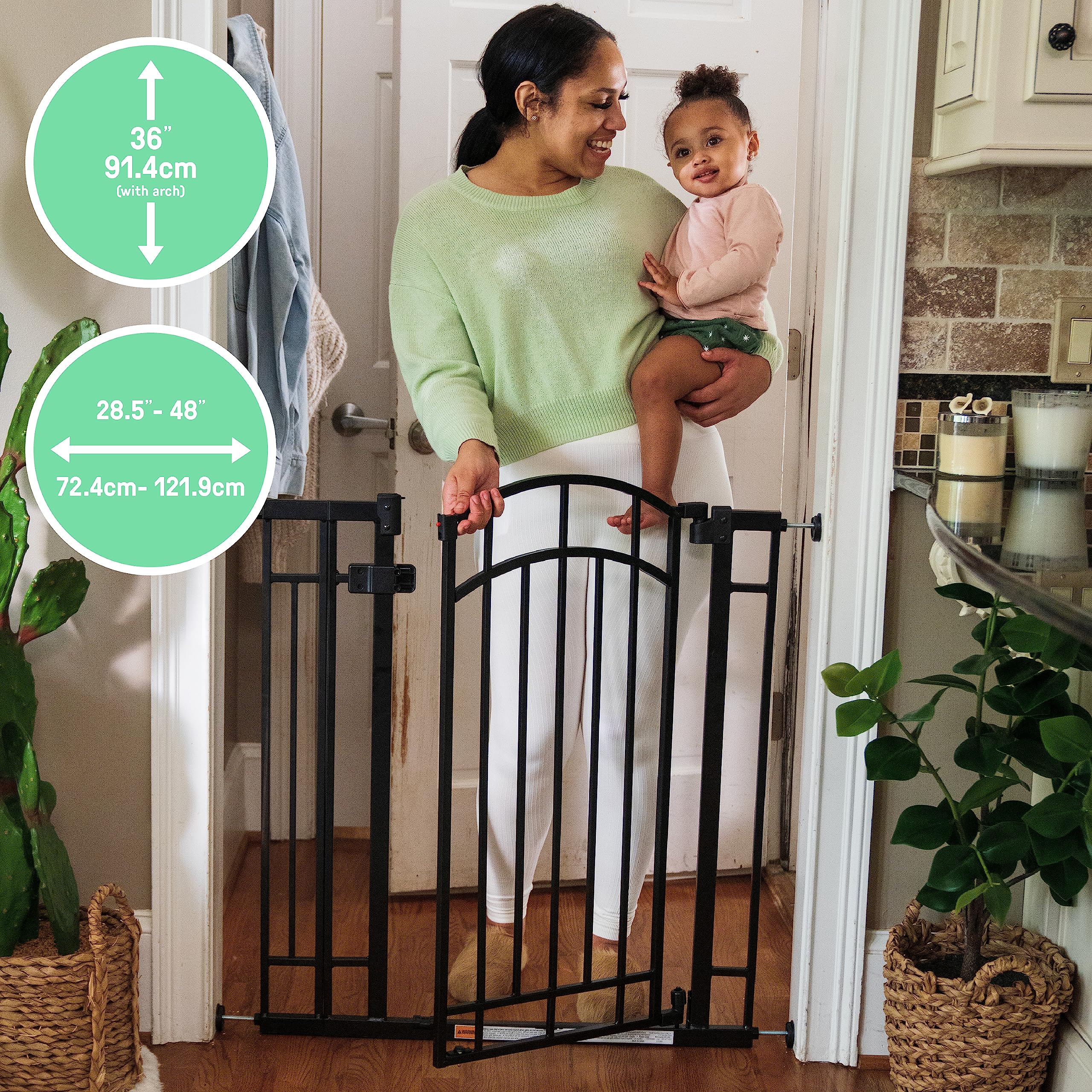 Summer Infant Multi-Use Decorative Extra Tall Walk-Thru Baby Gate, Fits Openings 28.5-48 Inch (Pack of 1), Black Metal, for Doorways and Stairways, 36' Tall Baby and Pet Gate, Black, One Size