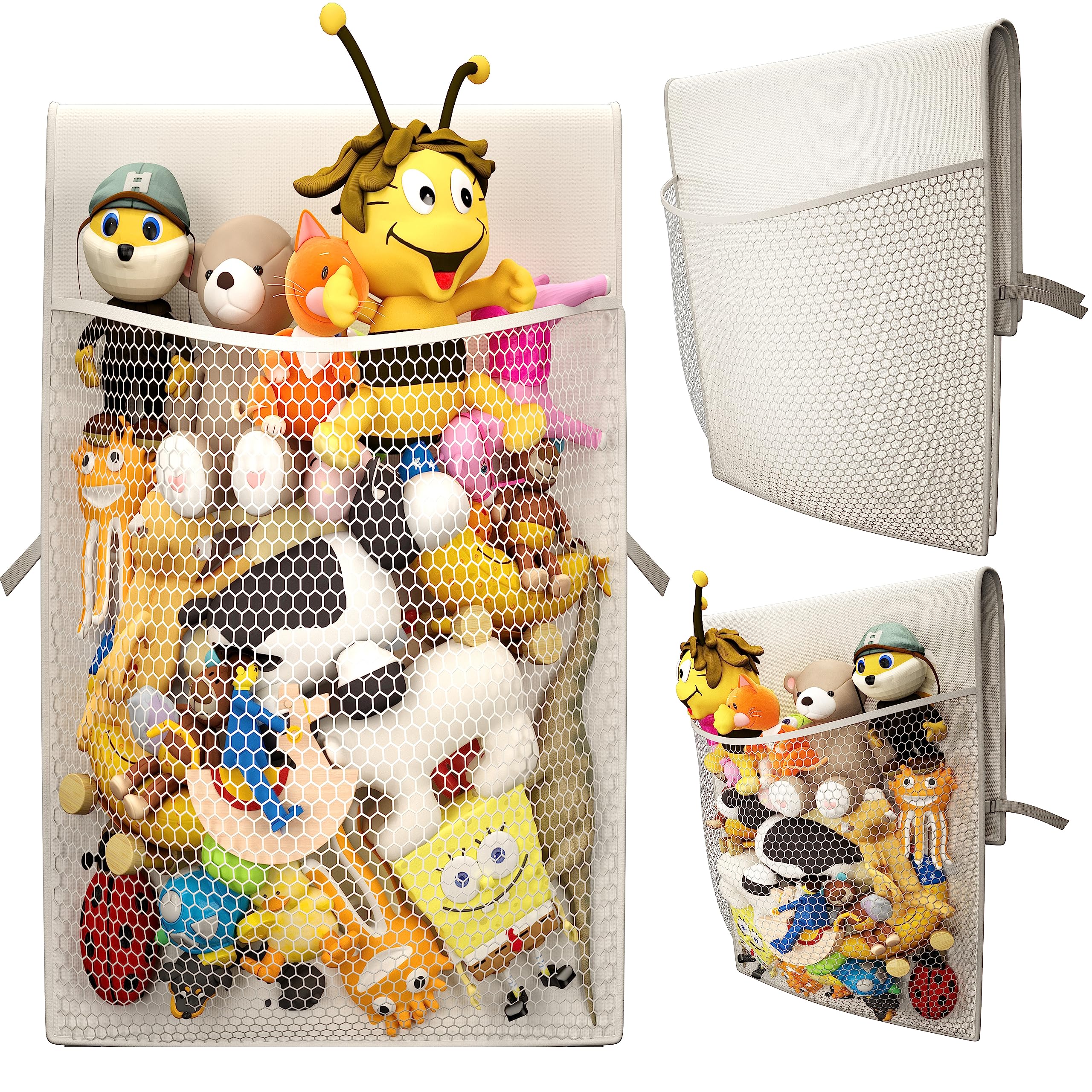 Stuffed Animal Storage Pocket for kids chair, Net & Hammock Holder: Perfect Toy Hammock Organizer for All Plushie & Large Hanging Corner Ideas and Plush Animals Stuff, Stuffed Animal Holder, White