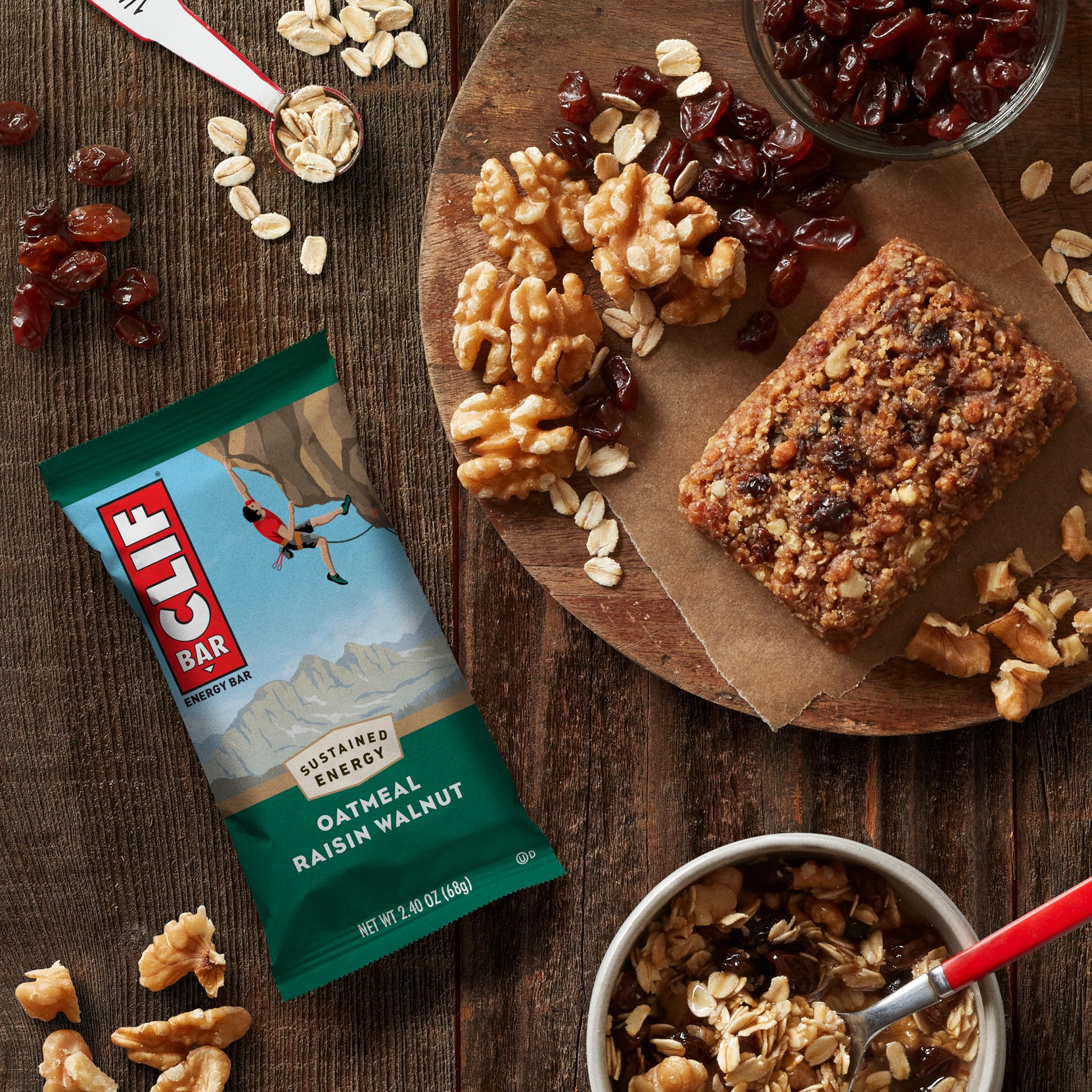 CLIF BAR - Oatmeal Raisin Walnut - Made with Organic Oats - Non-GMO - Plant Based - Energy Bars - 2.4 oz. (12 Pack)