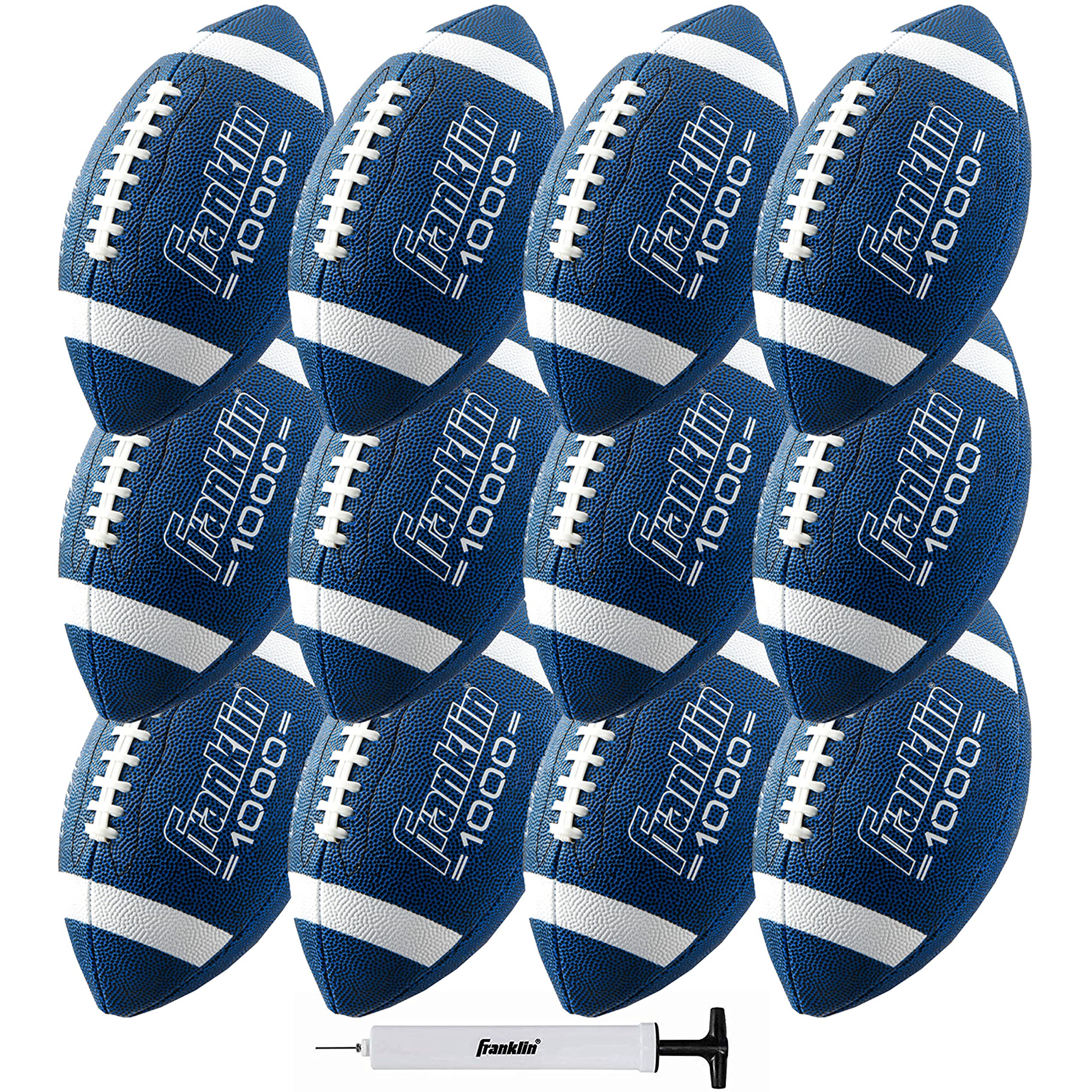 Franklin Sports 1000 Junior Kids Football - Synthetic Leather Youth Junior Football for Kids - Outdoor All-Weather Balls - Extra Grip Ball - 12 Pack - Blue + White