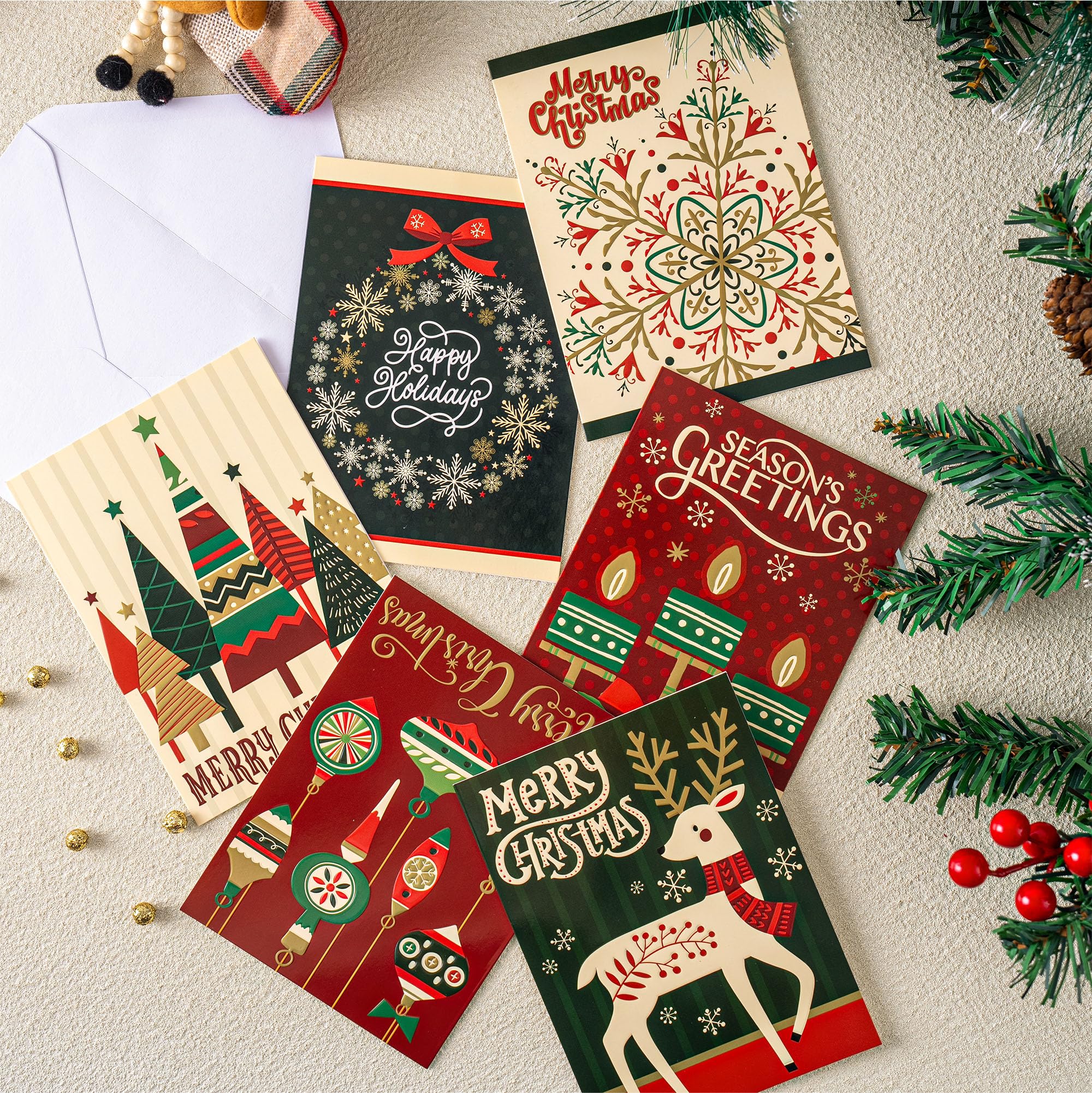 JOYIN 30 PCS Boxed Christmas Cards Assortment Elegant Icons With Envelopes, Diverse Festive 6 Designs for Winter Holiday Xmas Season Merry Christmas Cards, Present Giving, Wintertime Gifts Cards