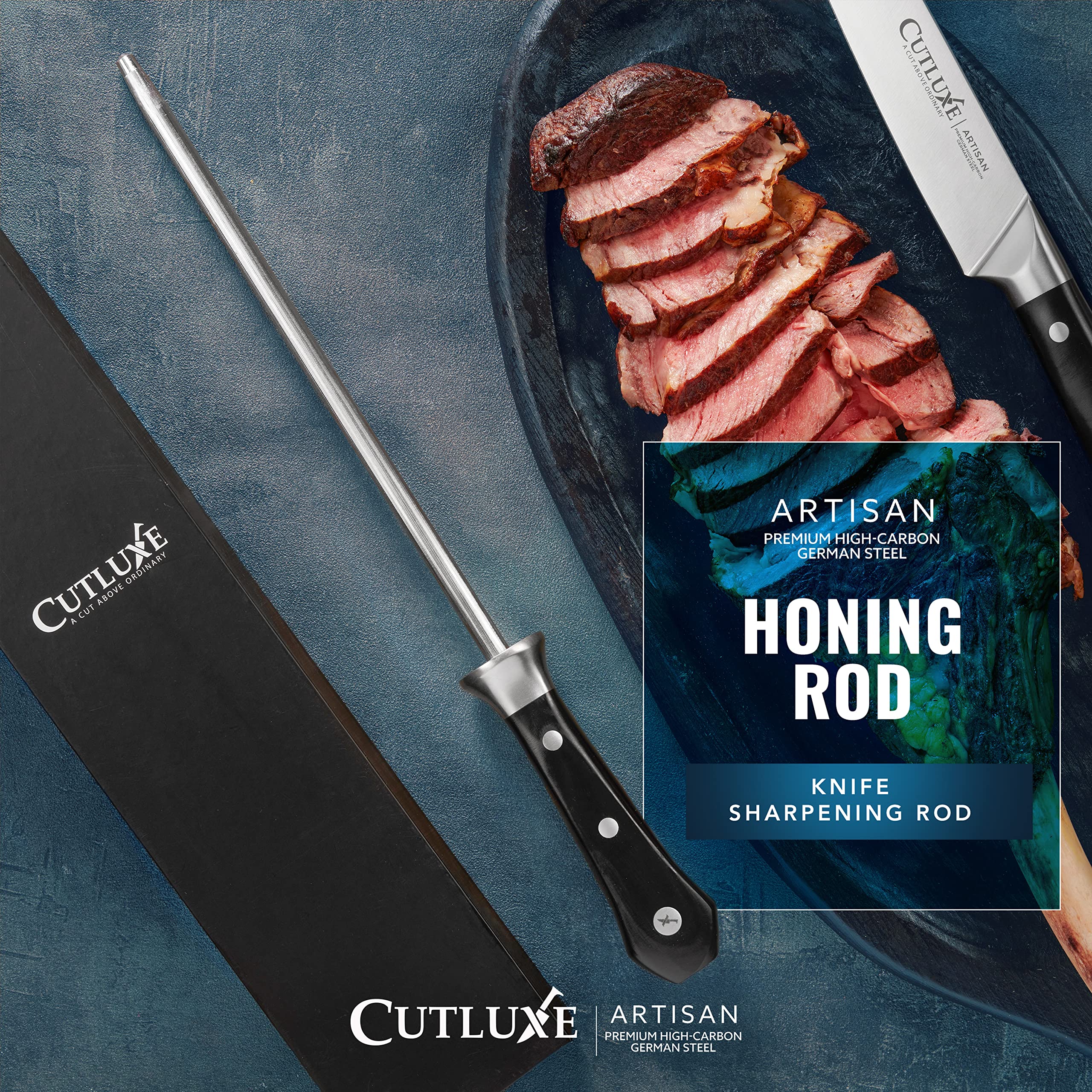 Cutluxe Honing Rod, Sharpening Steel for Kitchen Knives – 10" Honing Steel – Ergonomic Handle Design – Artisan Series