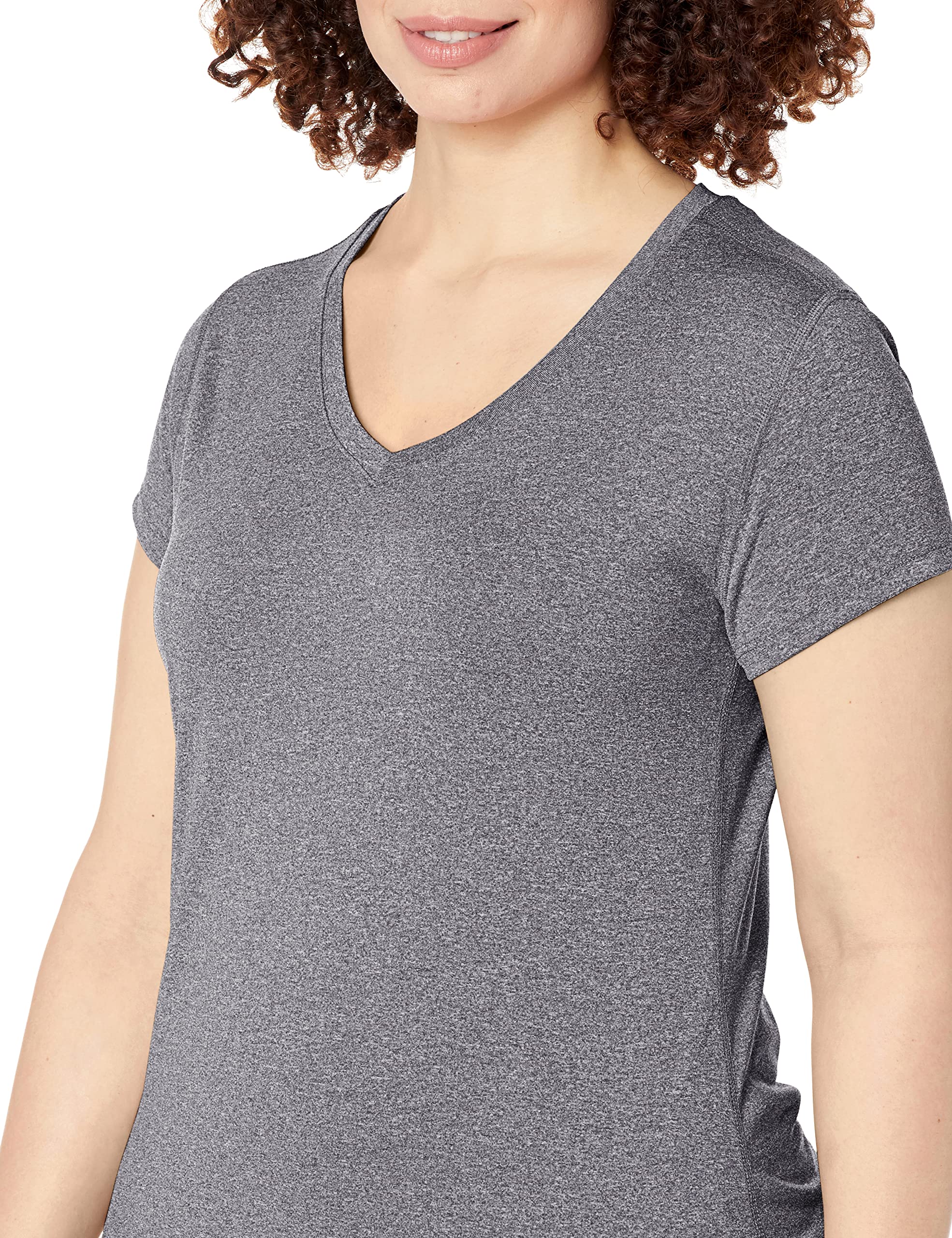 Hanes womens Sport Heathered Performance V-neck Tee Shirt, Granite Heather, Large US