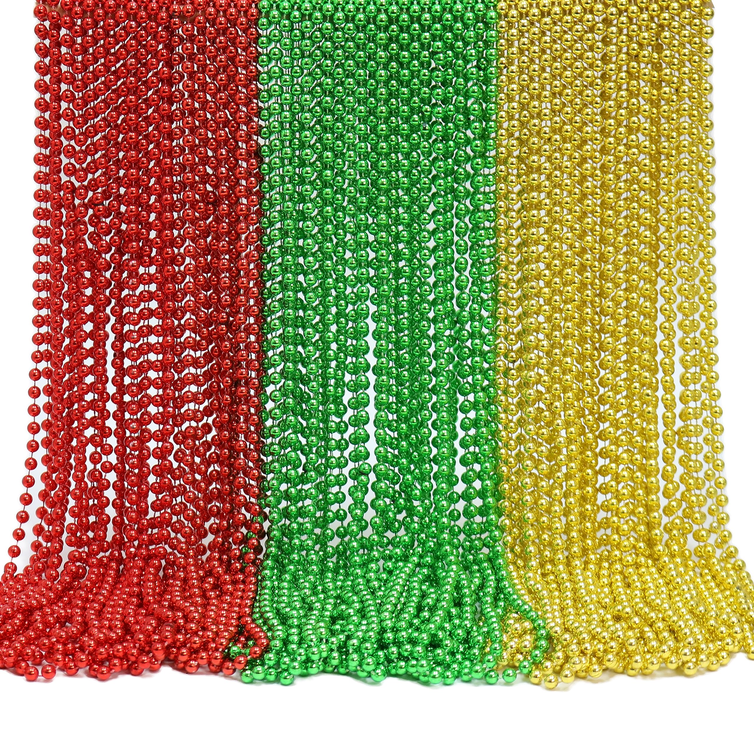 GIFTEXPRESS 72 pack of 33" Mardi Gras Beads Necklace, Metallic Red Gold Green Beaded Necklace, Mardi Gras Throws, Party Beads Costume Necklaces, Plastic, No Gemstone, Plastic, No Gemstone