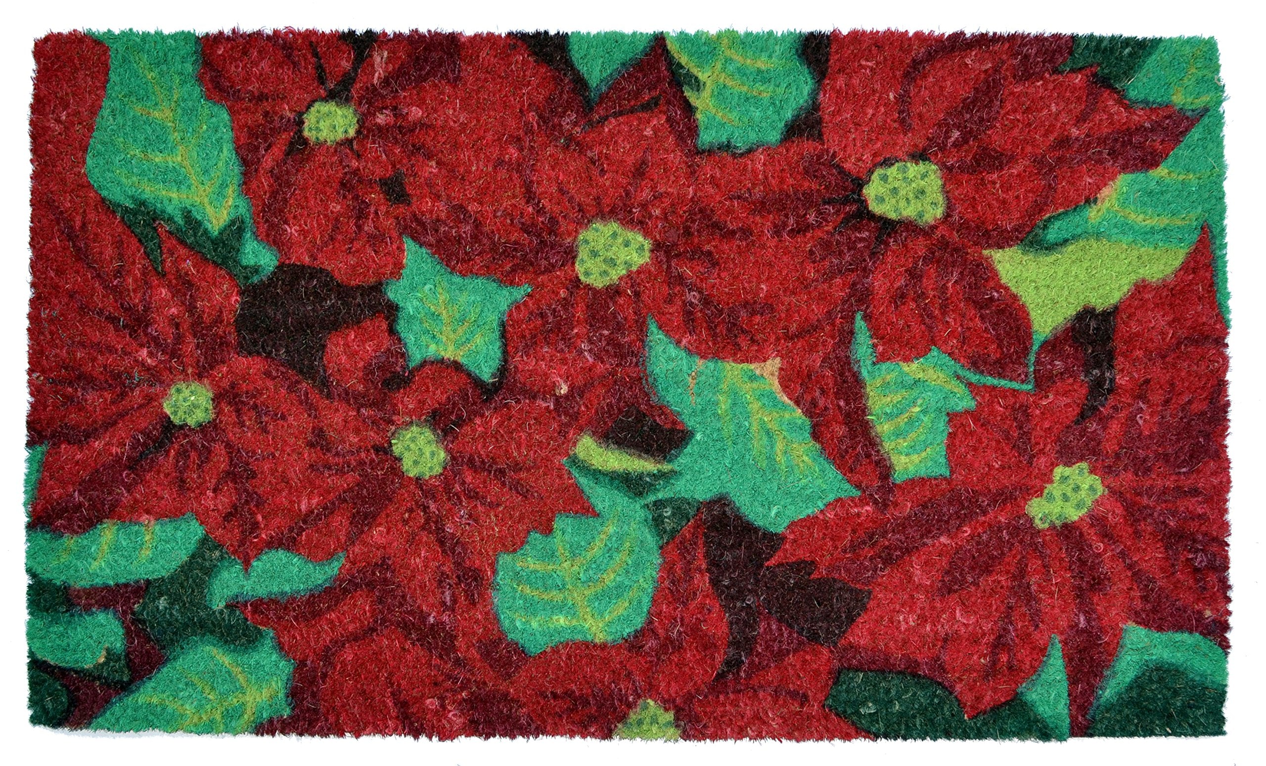 Imports Décor Poinsettia Vinyl Backed Coir Doormat, 30 by 18 by 1/2-Inch