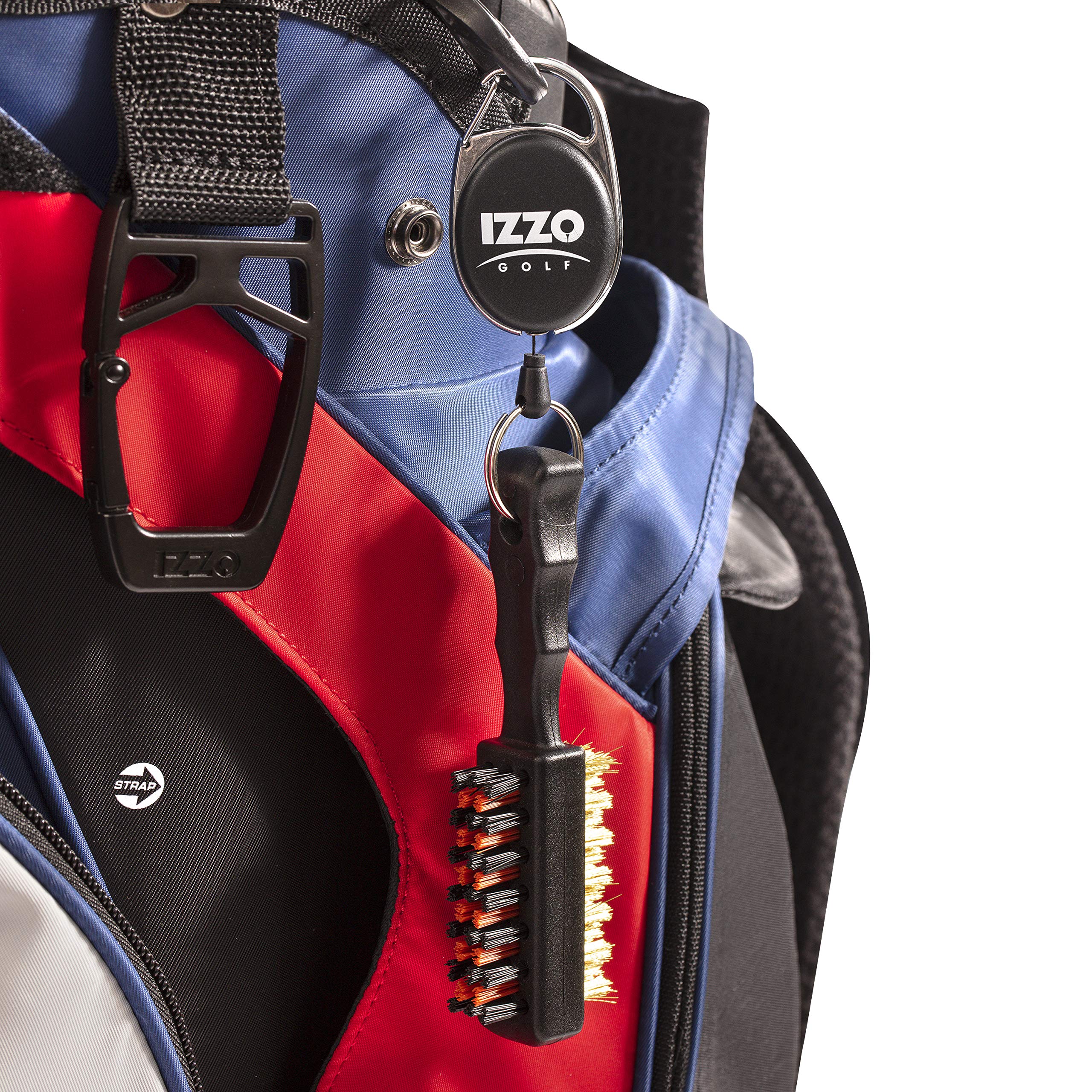 IZZO Golf Double Sided Golf Club Brush - Includes Golf Club Scrub Brush, Golf Club Groove Cleaner & Retractable Zinger for Golf Bag