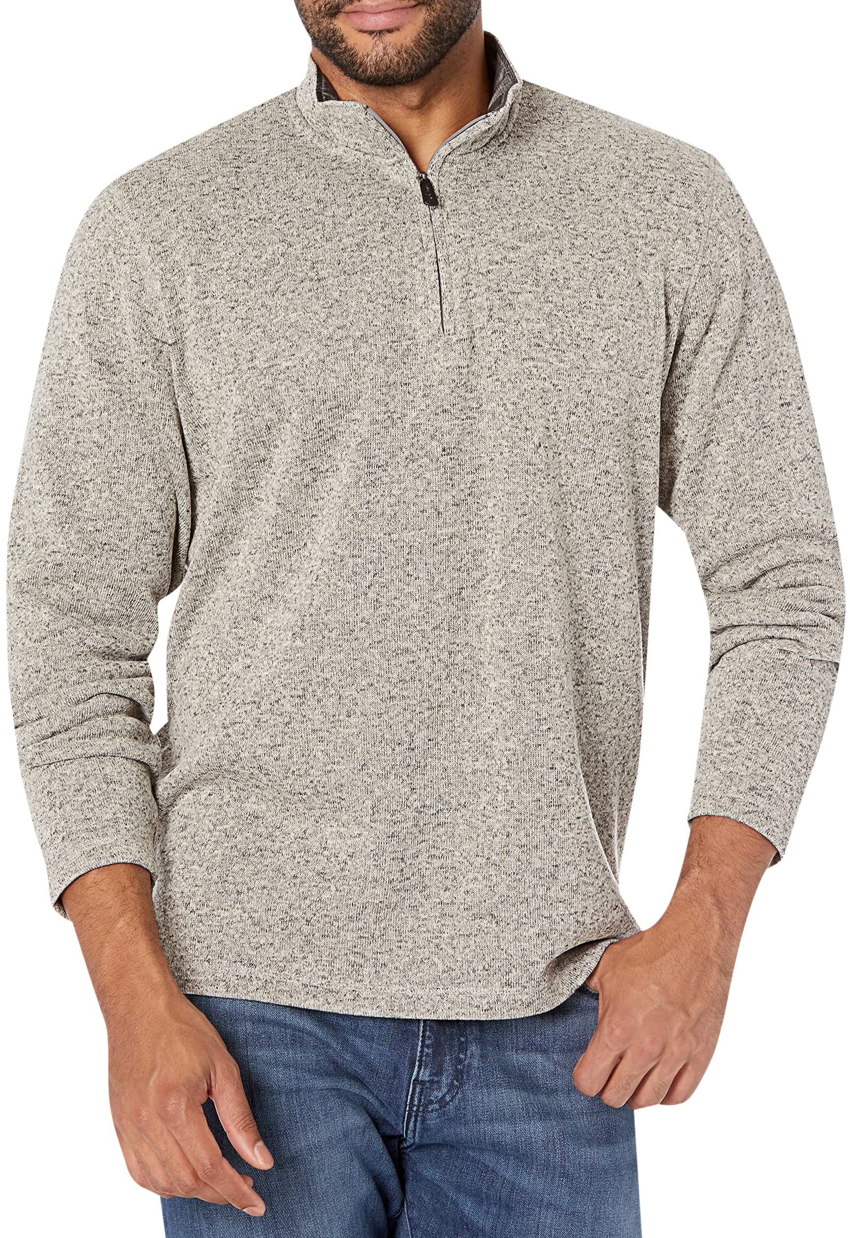 Wrangler Authentics Men's Long Sleeve Fleece Quarter-Zip, Light Heather Gray, Medium