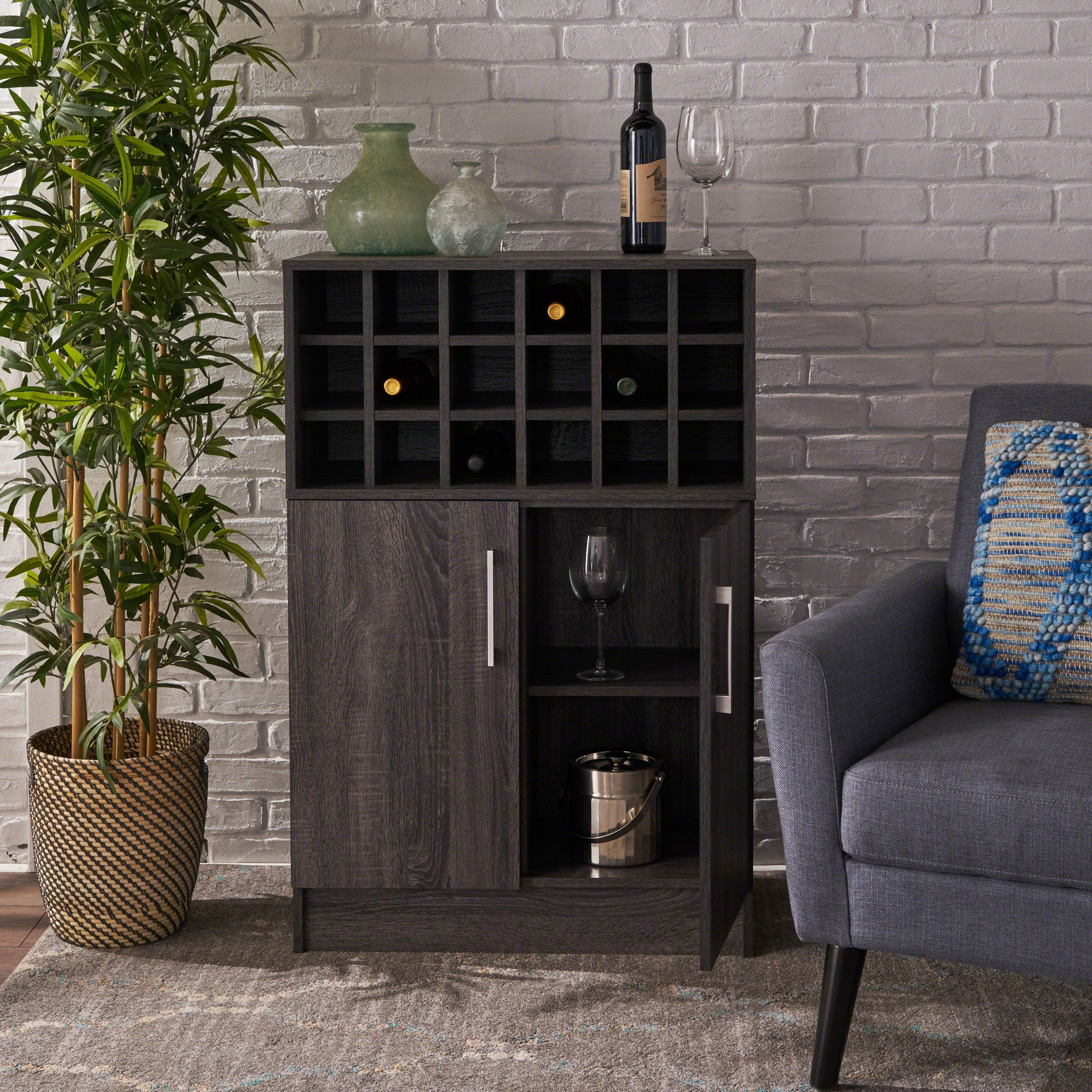 Christopher Knight Home Ridgecrest Mid-Century Modern Danish Styling Faux Wood Wine and Bar Cabinet, Sonoma Grey Oak