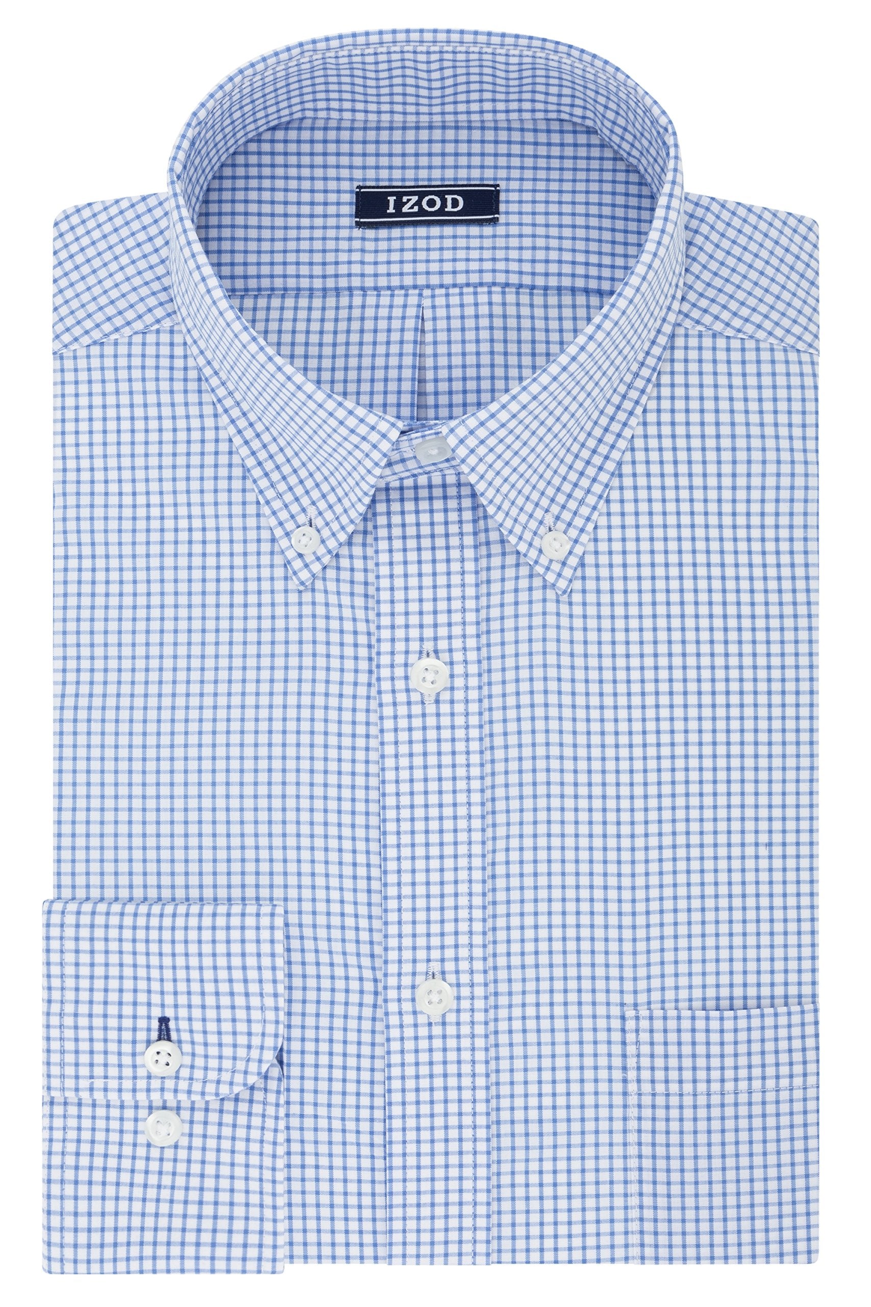 IZOD mens Regular Fit Stretch Button Down Collar Check Dress Shirt, Blue, 17 -17.5 Neck 34 -35 Sleeve X-Large US