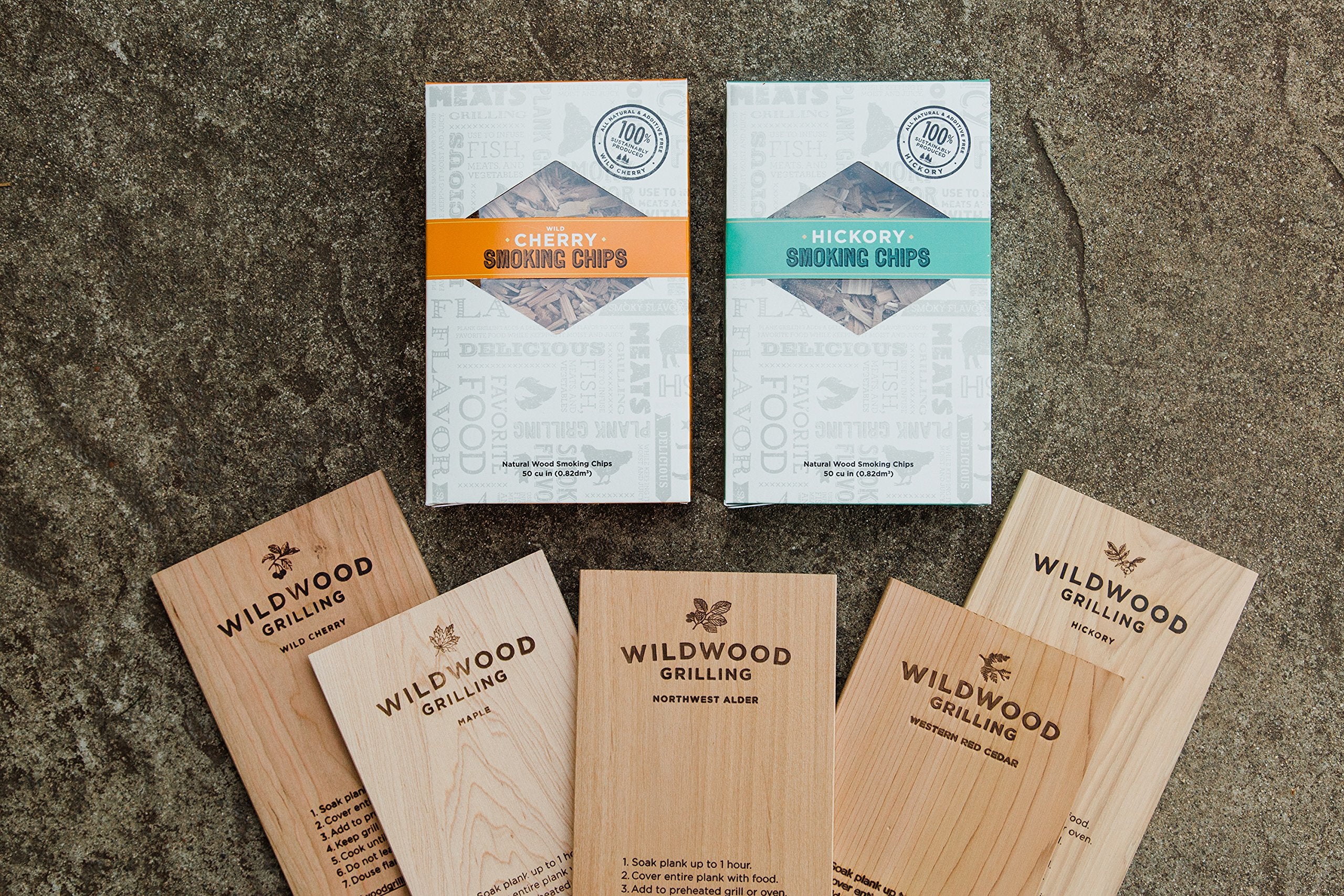Grilling Gift Set - Grilling Planks Sampler (Cedar, Alder, Cherry, Hickory, Maple) + Hickory & Cherry Smoking Chips…