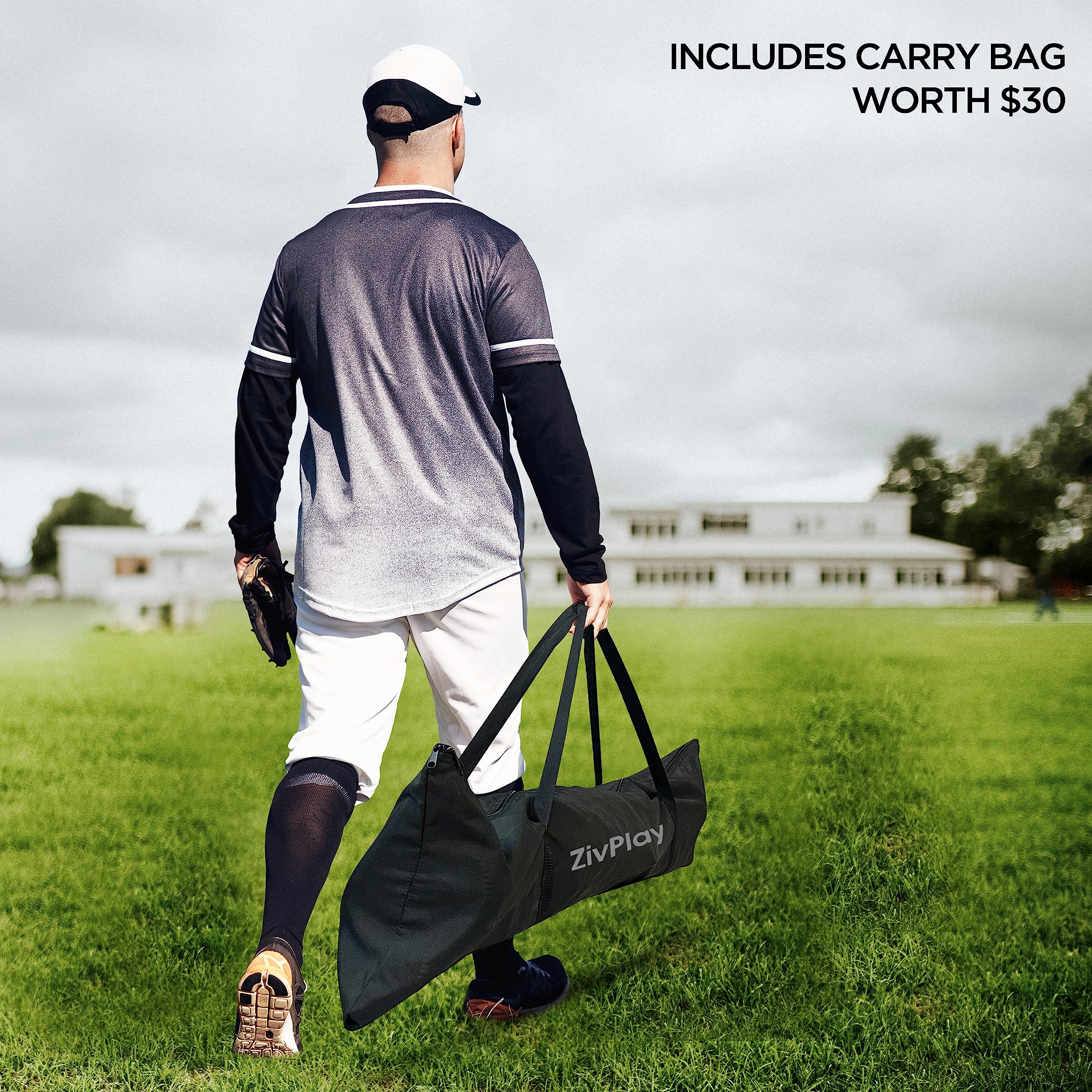 L Screen Baseball for Batting Cage Pitching Screen Portable 7x7 ft Protector Net with Rubber Wheels and Training Ball