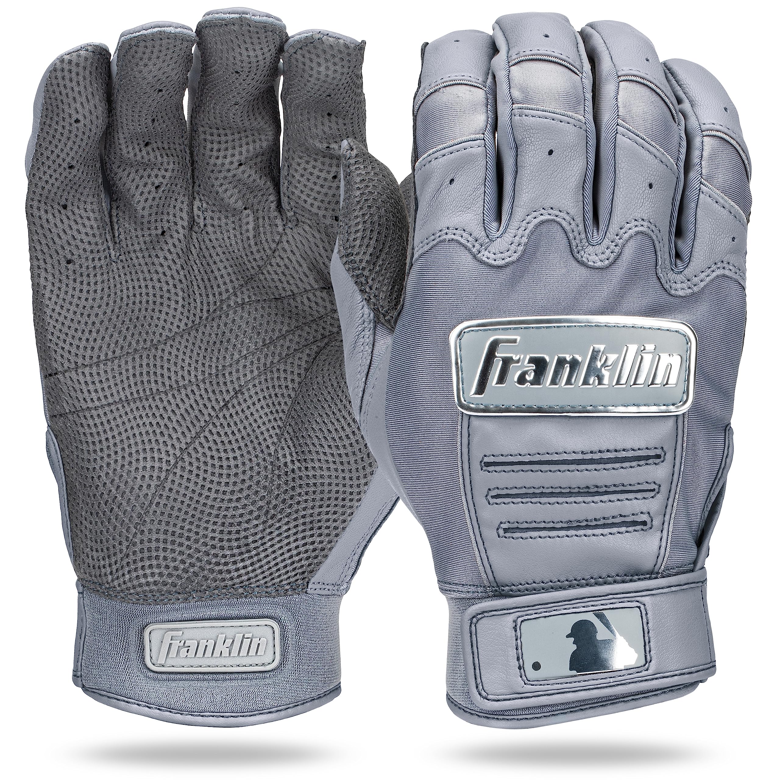 Franklin Sports CFX Pro Batting Gloves - Official MLB Baseball Softball Gloves - Premium Leather - Adult Small - Gray Chrome