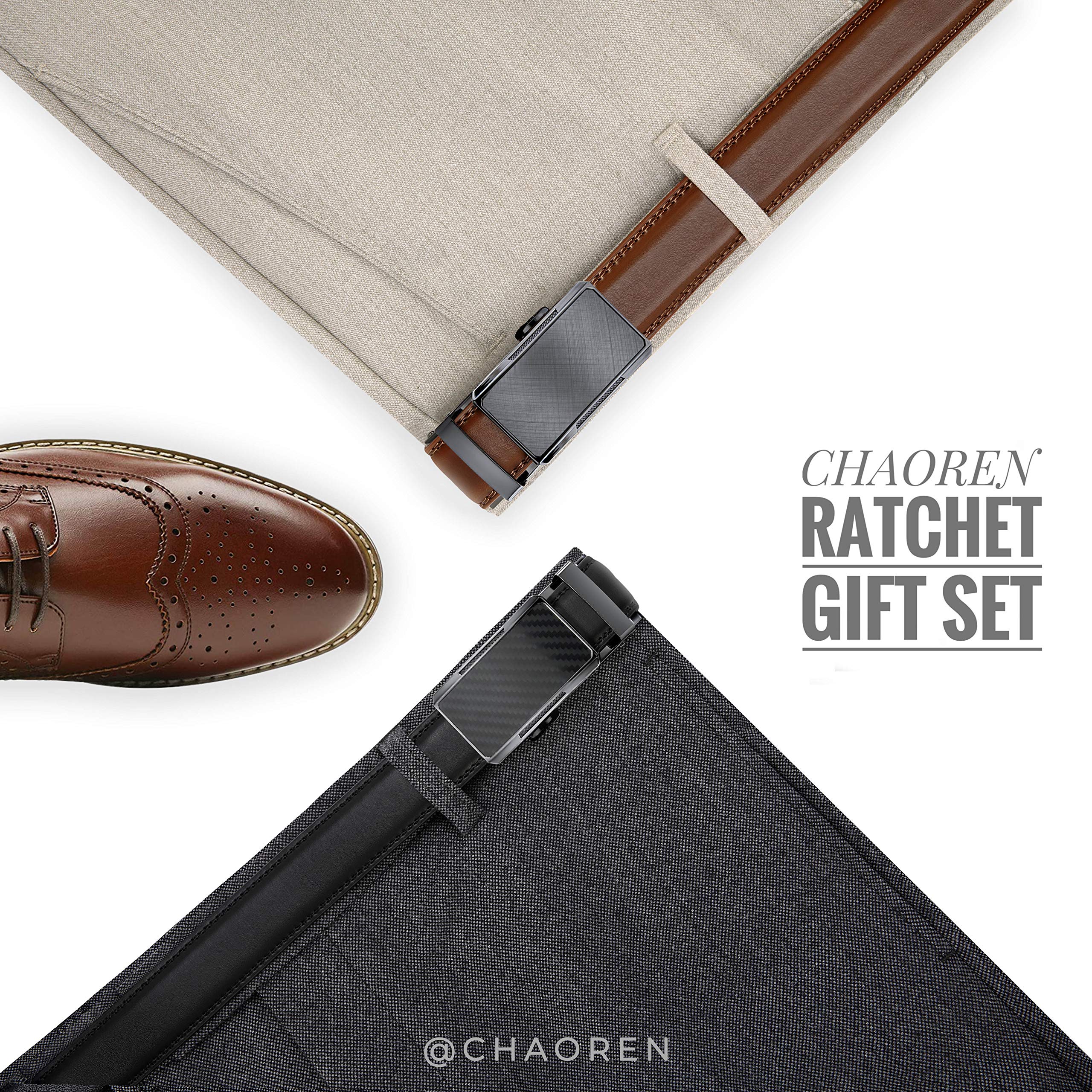 CHAOREN Mens Belts Leather Ratchet 2 Pack - Mens Dress Belt for Dress Pants(32mm), Black/Cognac