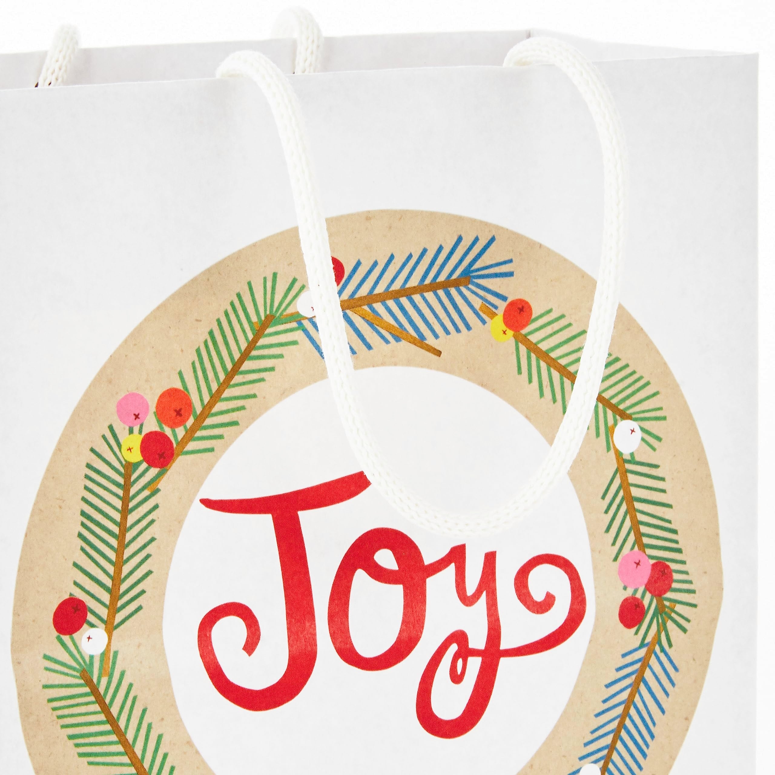 Hallmark Holiday Gift Bags (8 Bags: 3 Small 6", 3 Medium 9", 2 Large 13") Recyclable Kraft with Pink Trees, Merry Holidays Winter Flowers, Joy Wreath for Christmas, Hanukkah, Weddings