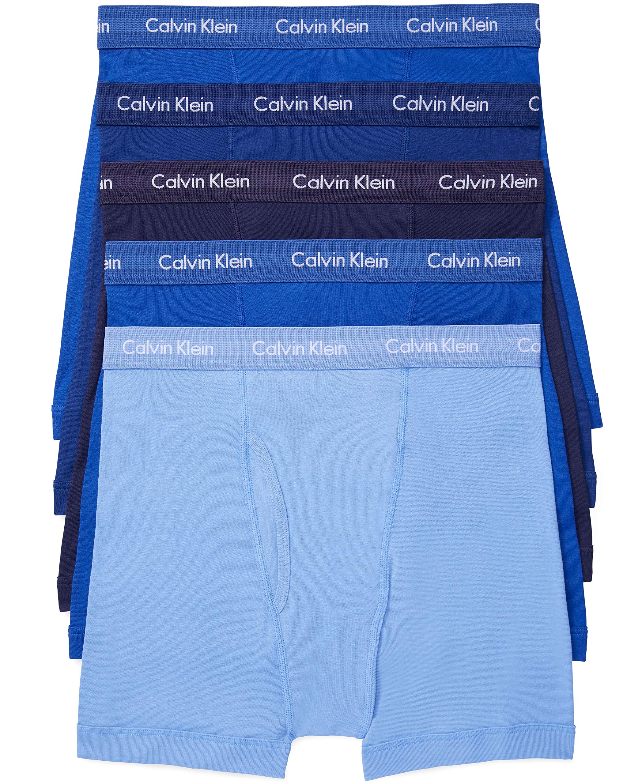 Calvin Klein Men's Cotton Classics 5-pack Boxer Brief, 2 Mazarine Blue, 1 Periwinkle, 1 Dark Night, 1 Evening Blue, Small