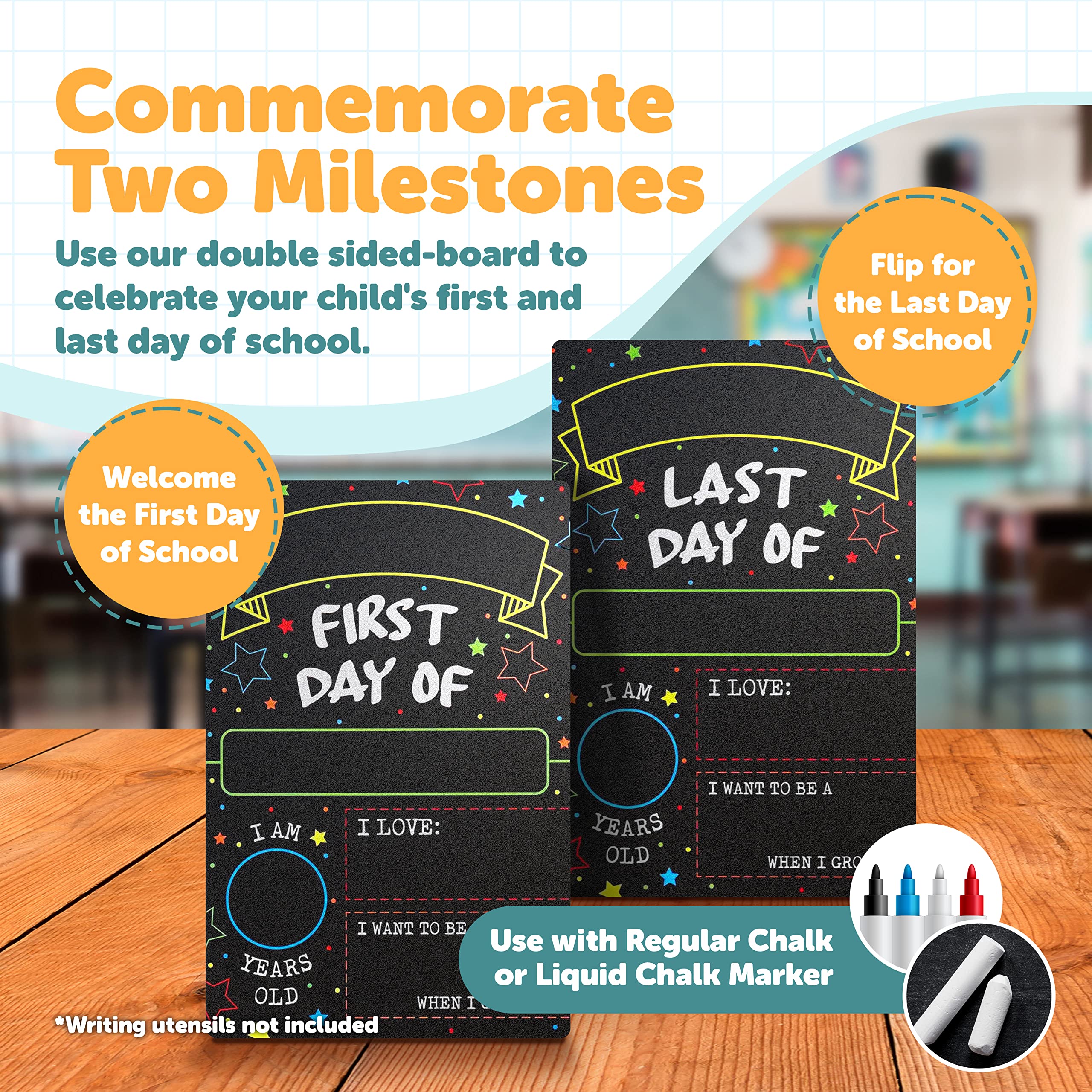 First Day Last Day of School Chalkboard Double Sided Sign - 12" x 7.9"