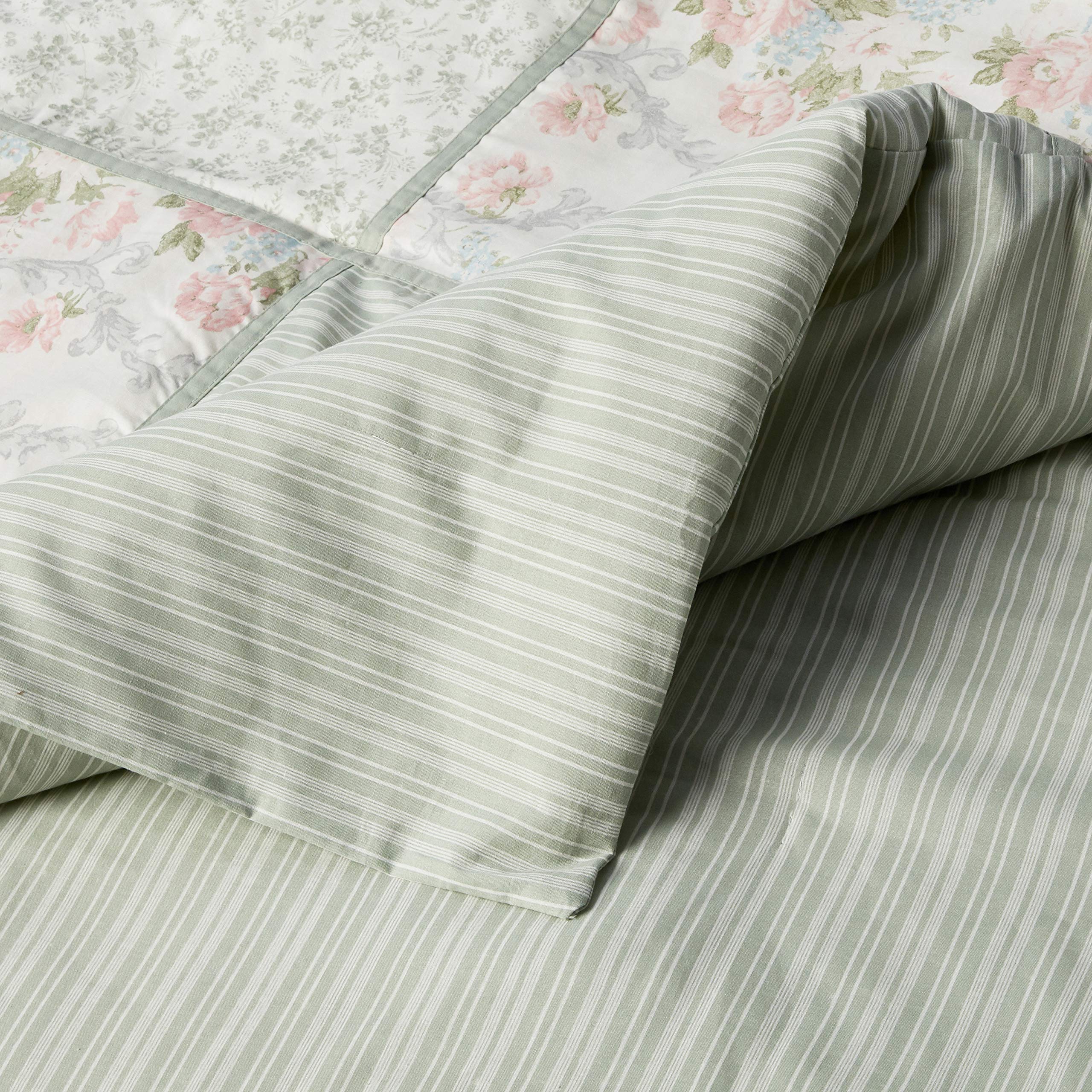 Laura Ashley - Queen Comforter Set, Reversible Cotton Bedding with Matching Shams & Bedskirt, Stylish Home Decor for All Seasons (Harper Sage, Queen)