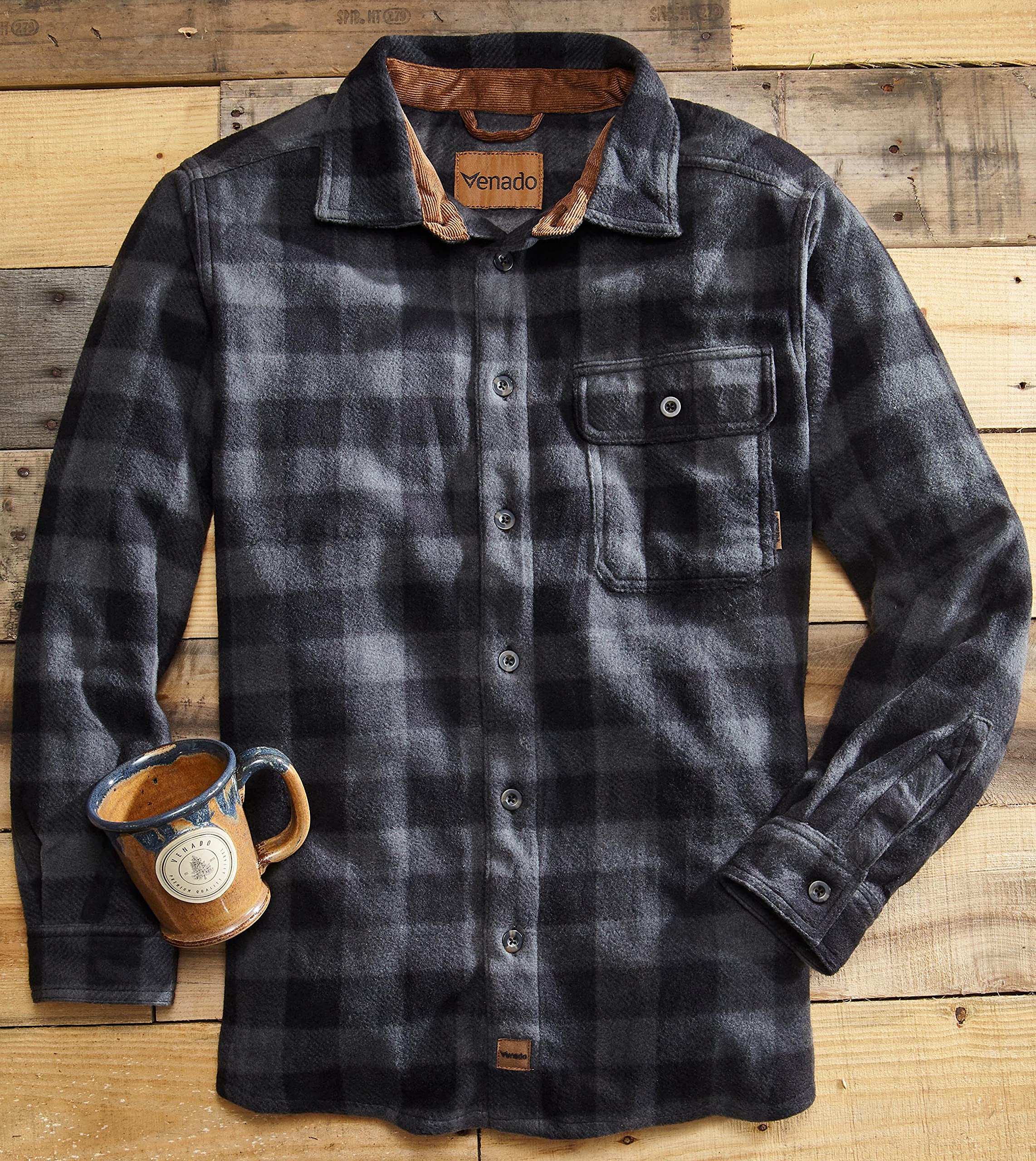 Venado Mens Plaid Shirts for Men - Heavyweight Buffalo Plaid Fleece Shirt - Soft (Plaid Charcoal, Large)