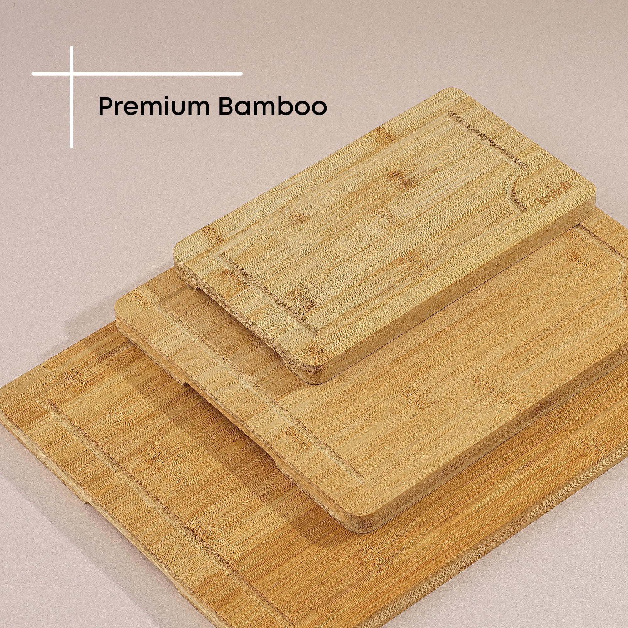 JoyJolt Bamboo Cutting Boards - Large & Small Wooden Boards; Serving Cheese, Bread or Chopping Boards. Non-Slip