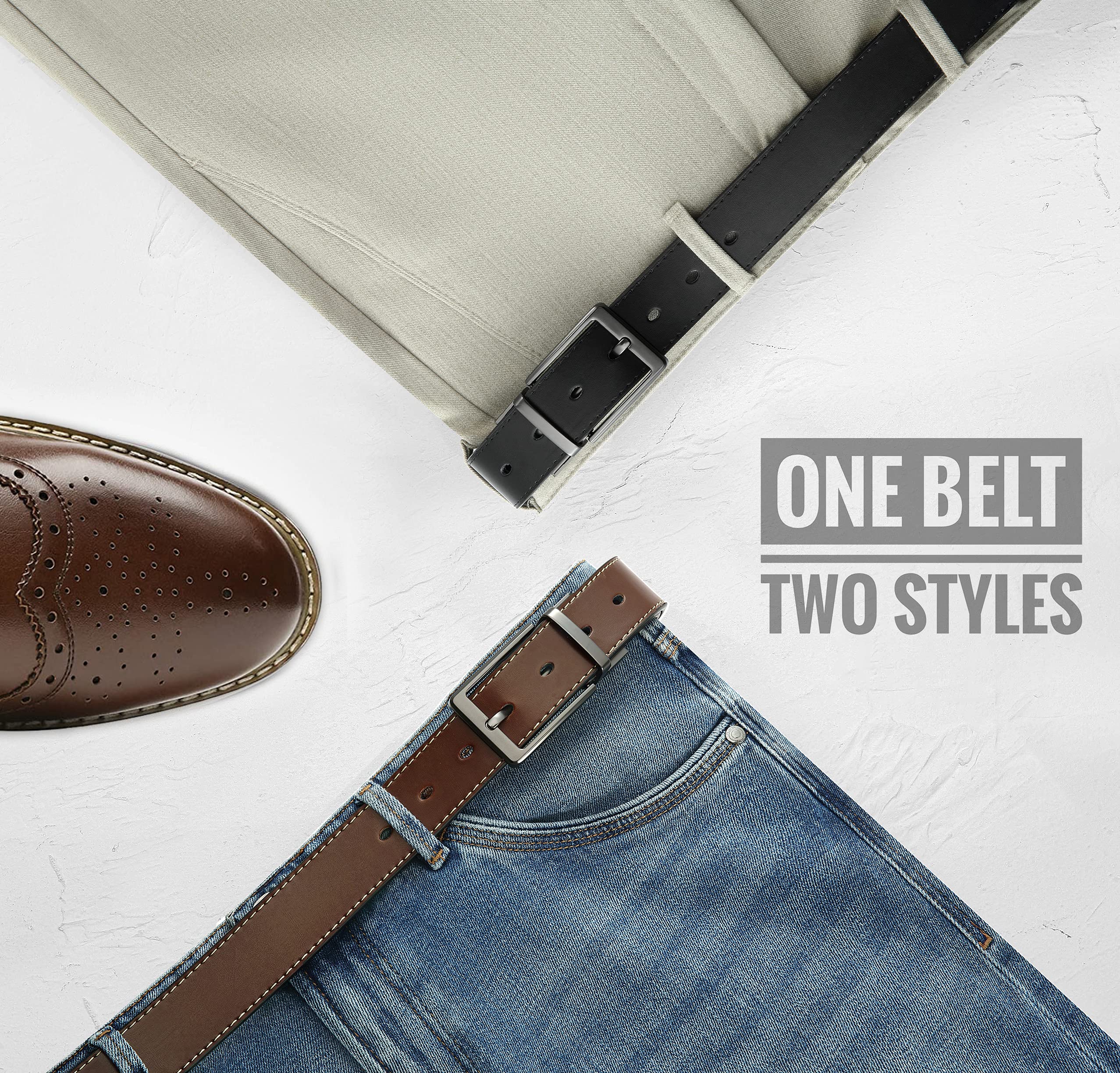 CHAOREN Mens Belts Leather Reversible - One Belt, Two Styles for Dress and Casual Wear