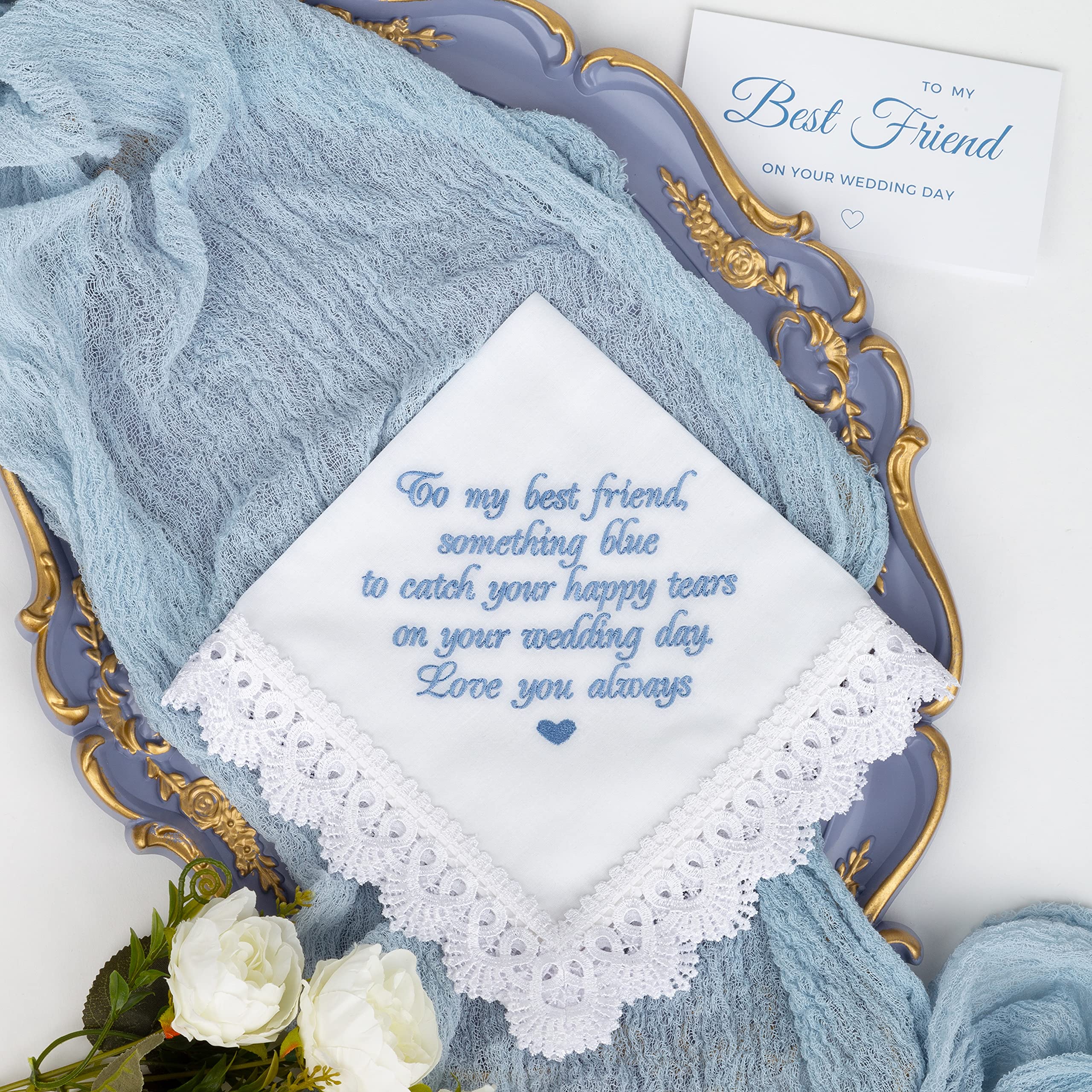 Something Blue for Bride Gift for Bride from Maid of Honor Best Friend Wedding Gift to Bride from Bridesmaid Bridal Handkerchief Blue Hankerchief Bridal Shower Gift New Borrowed Old Embroidered