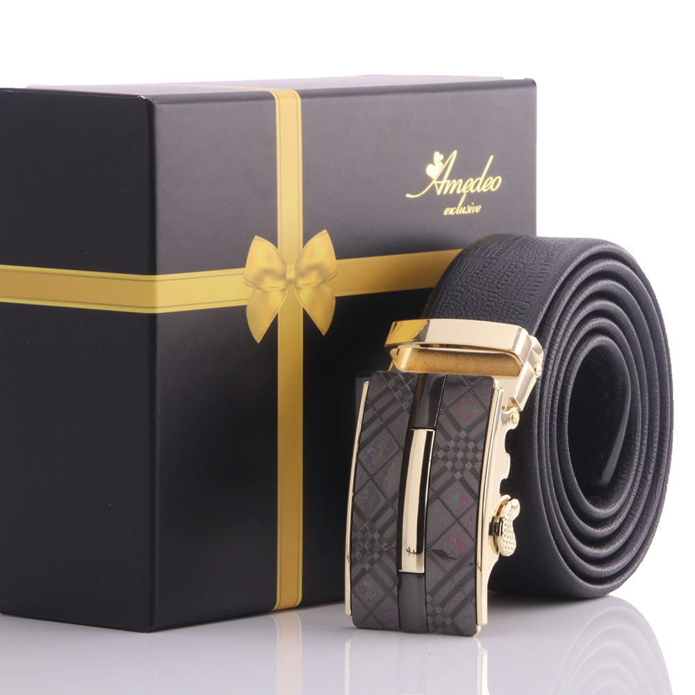 Men's Stainless Steel Black Belt - Gold & Black Buckle Belt