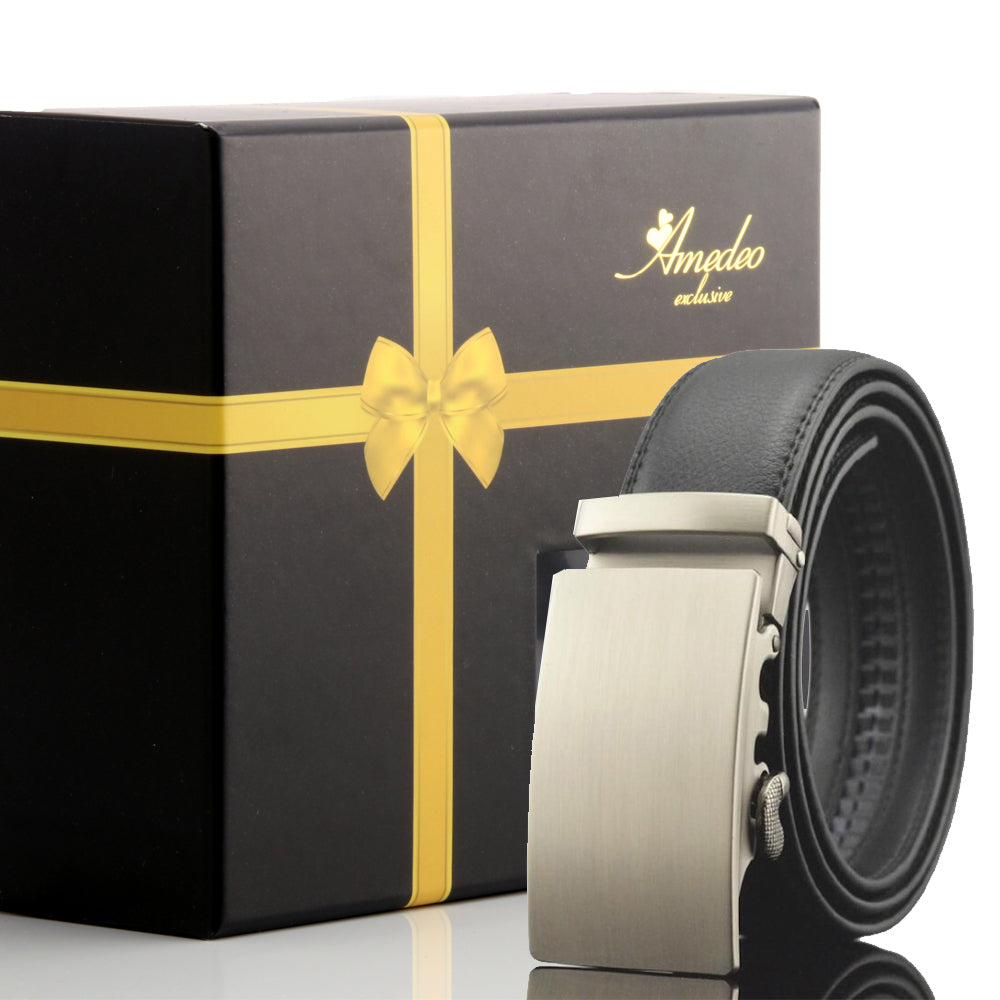 Men's Stainless Steel Black Belt with Silver Buckle