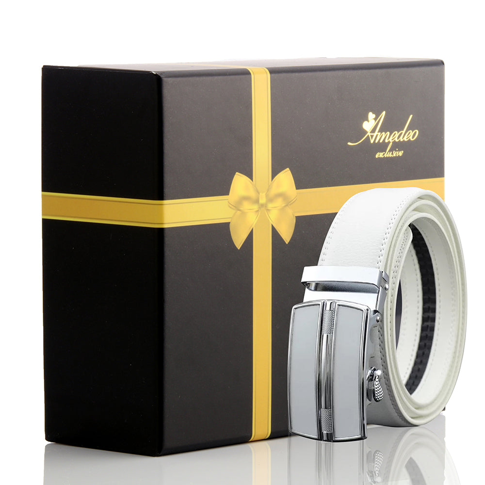 Men's Smart Ratchet No Holes Automatic Buckle Belt in Silver Color