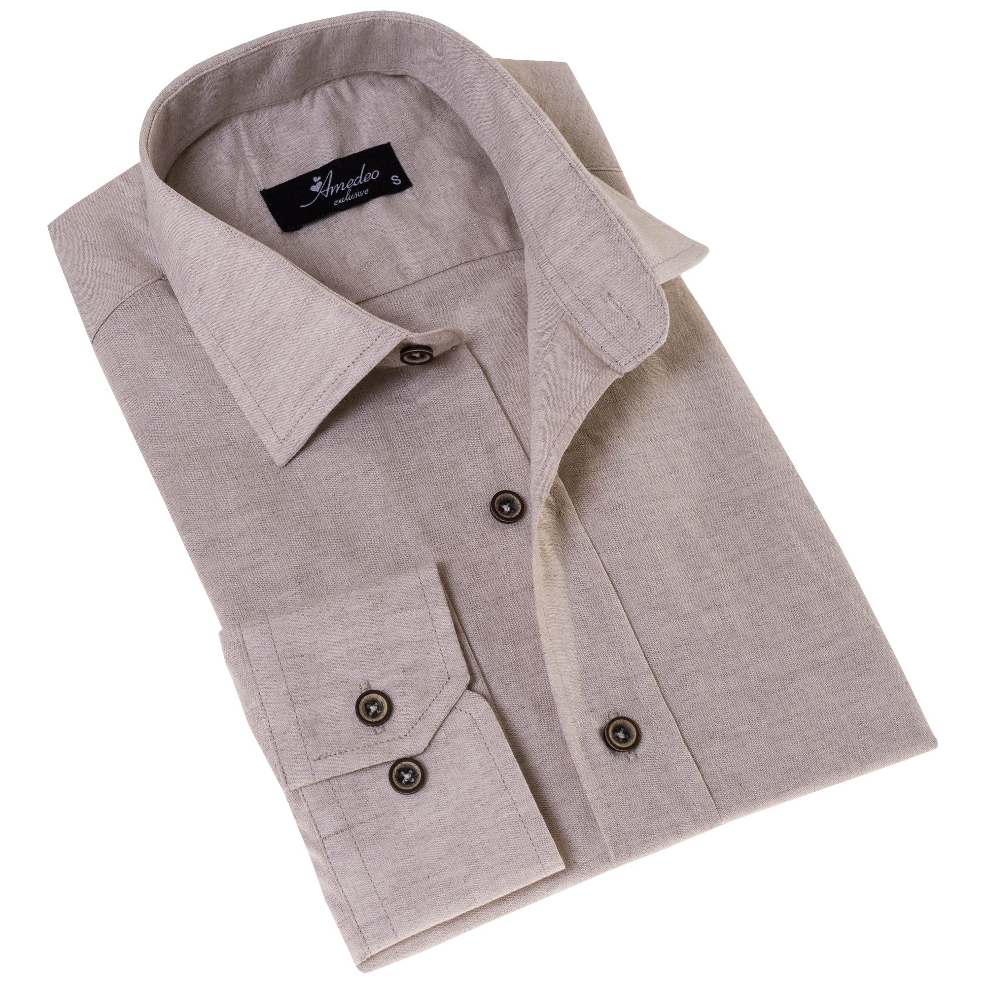 Beige Luxury Men's Tailor Fit Button Up European Made Linen Shirts