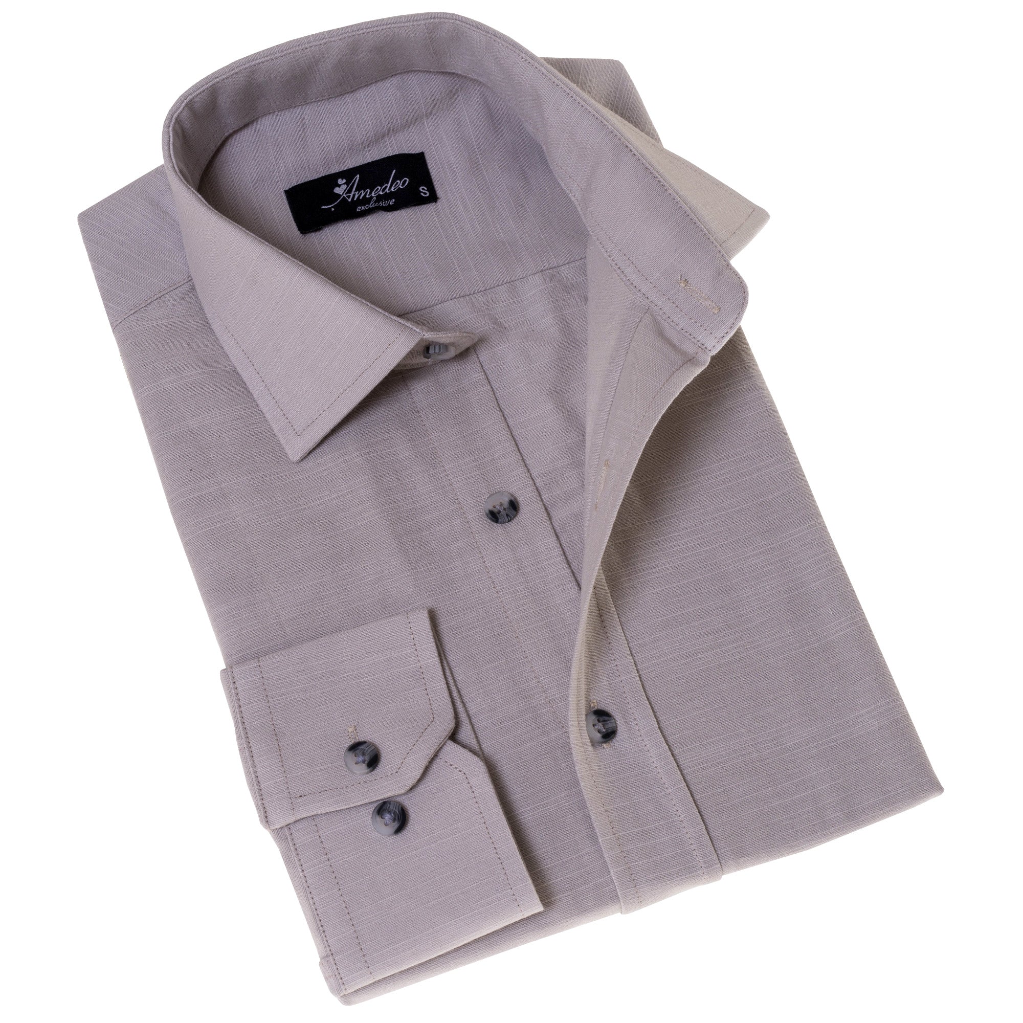 Light Gray Luxury Men's Tailor Fit Button Up European Made Linen